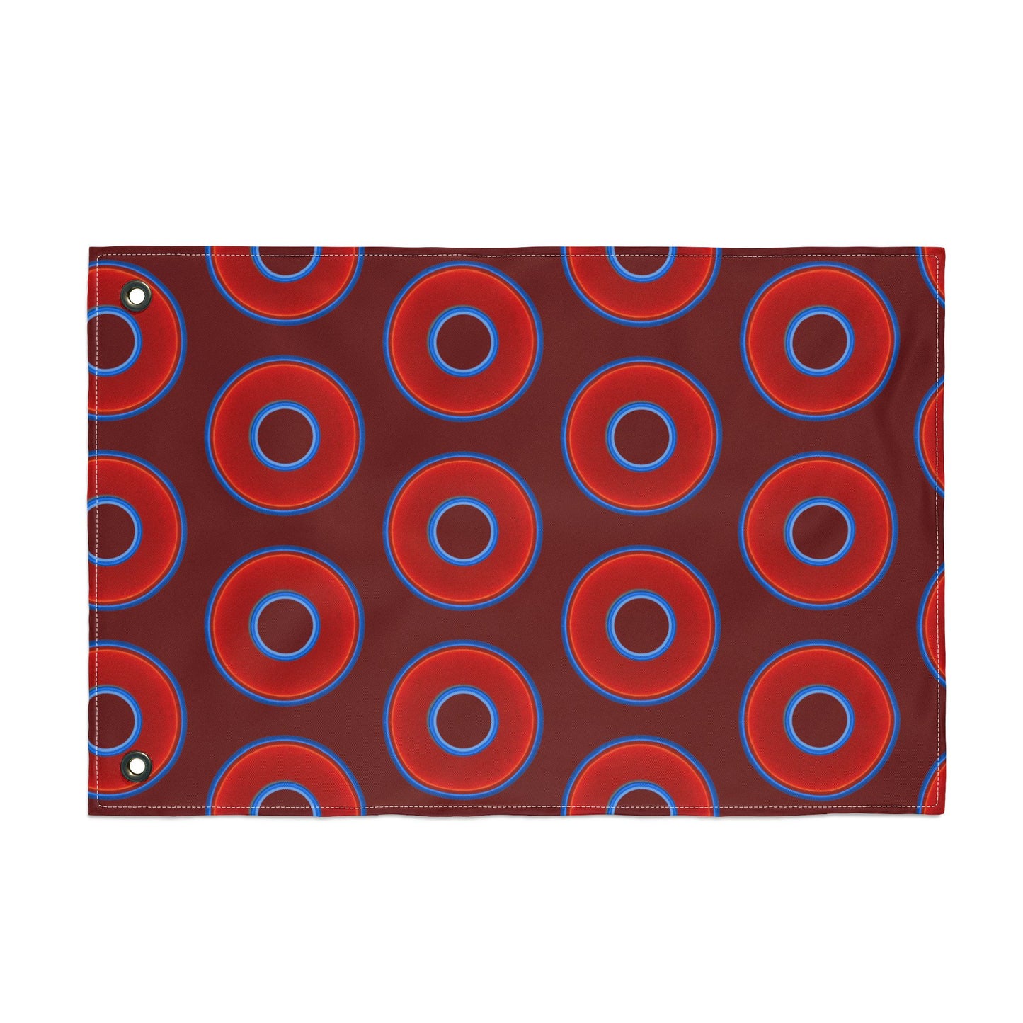 Lumpy Flagpole Sitters - Donut Flags [12" x 18"] - red vivid donut print w/dark crimson background