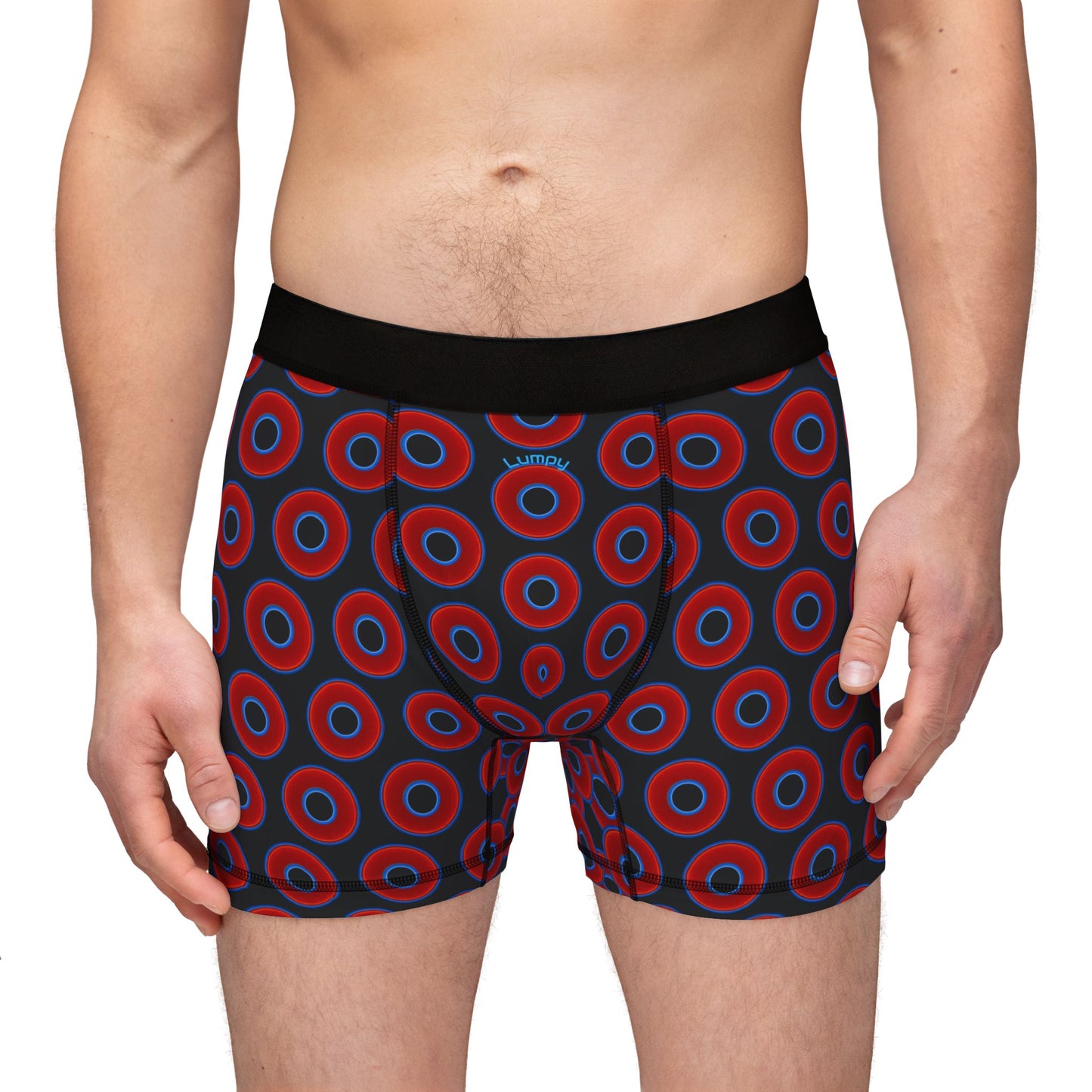 Men's Donut Boxers - red vivid donuts w/black background