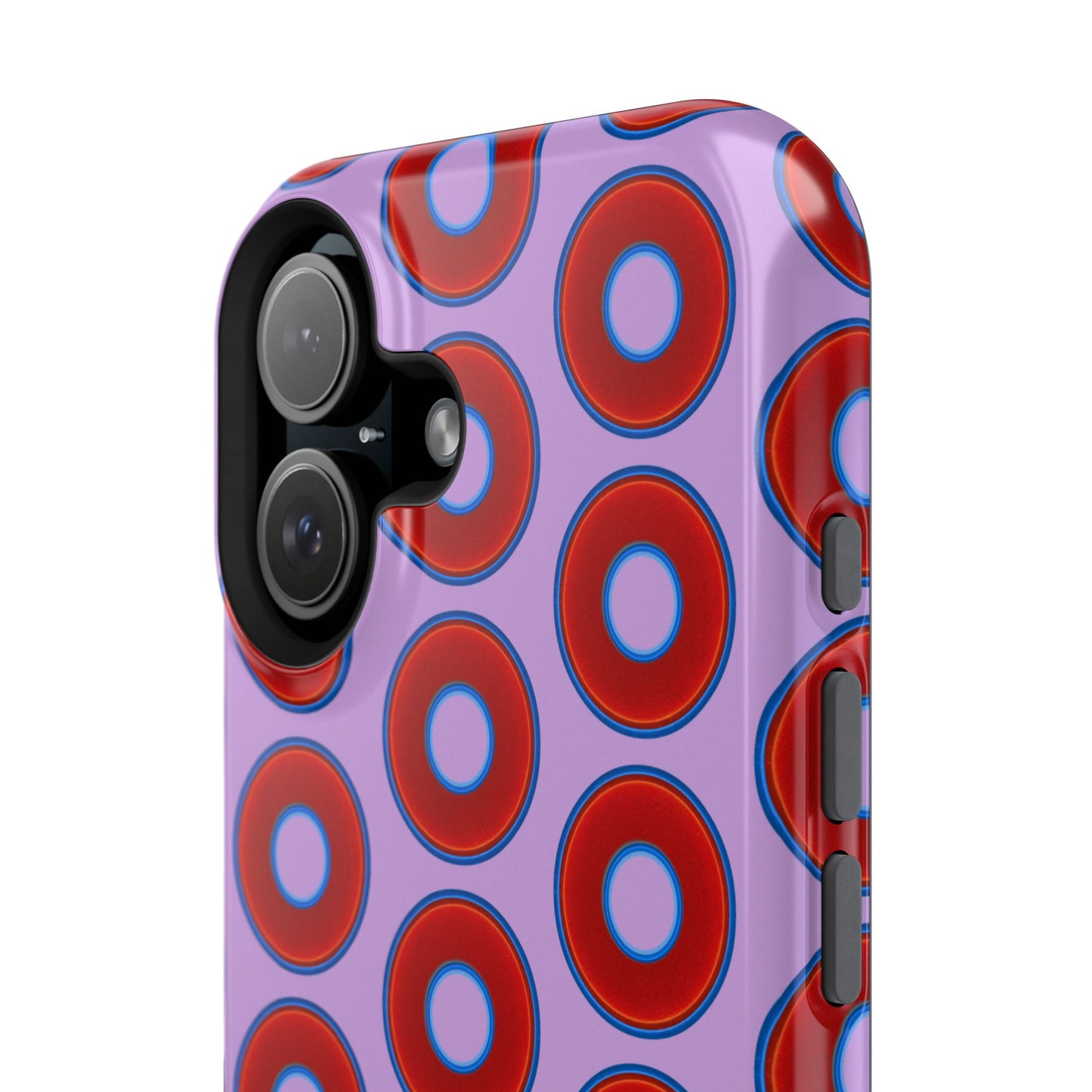 Impact-Resistant Lumpy Donut Case - red vivid donut print w/wisteria purple background