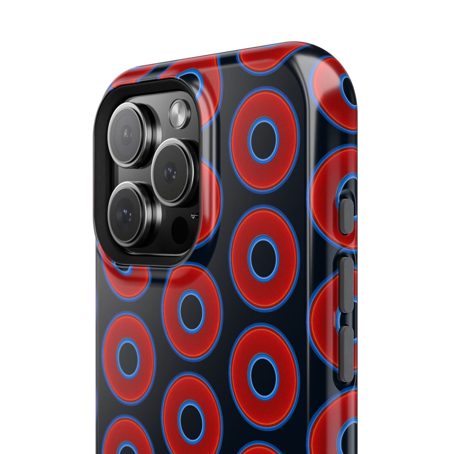 Impact-Resistant Lumpy Donut Case - red vivid donut print w/blue charcoal background