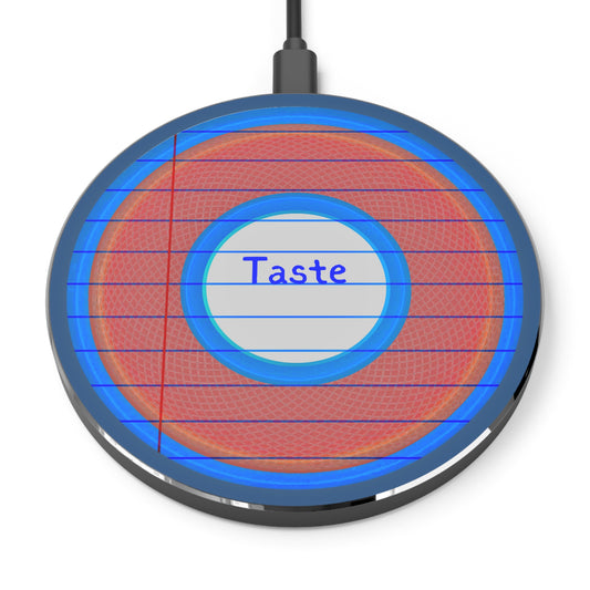 The Flow - Wireless Lumpy Donut Chargers - "Tasty Wireless Donut Charger" - rustic red donut w/light navy background - variant 1