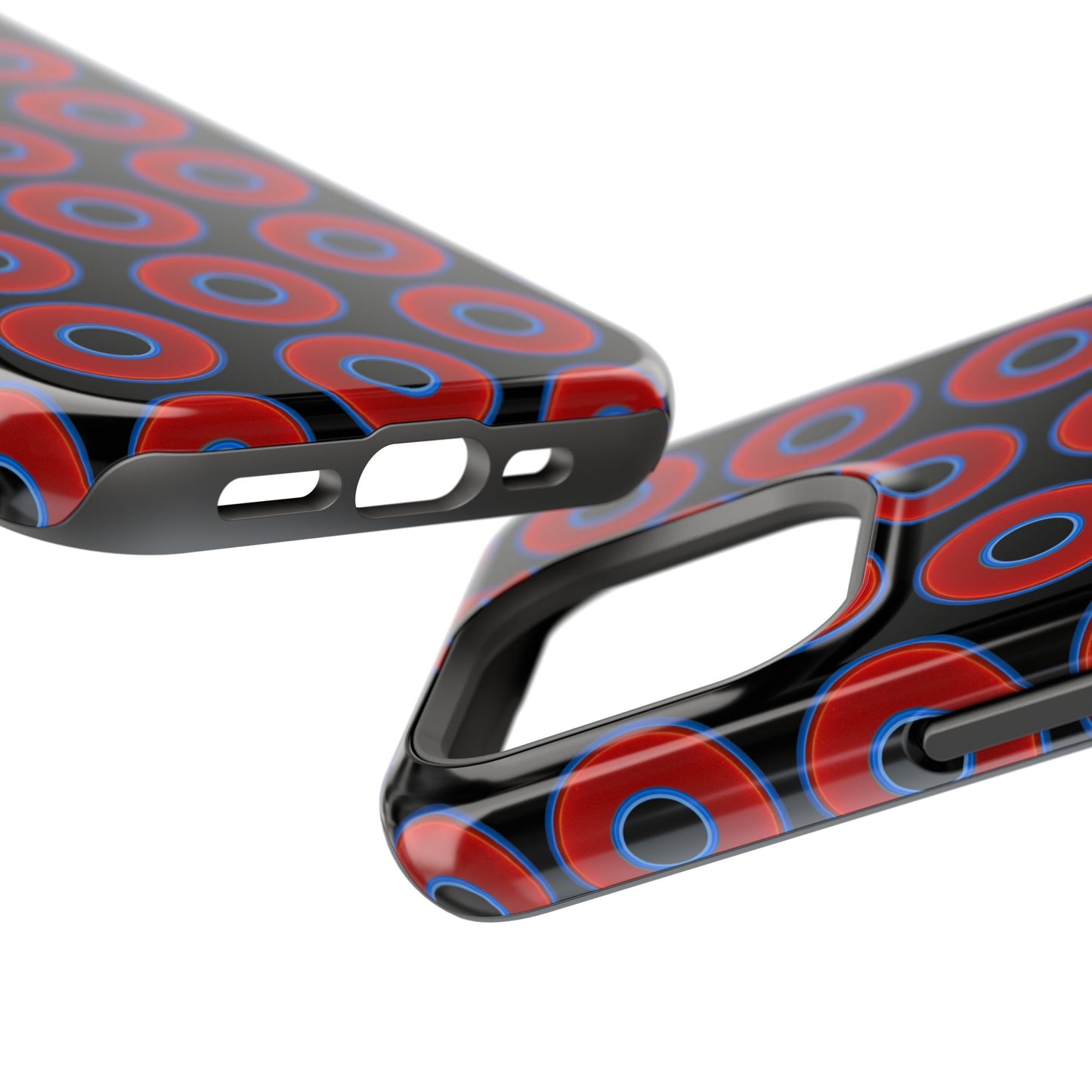 Impact-Resistant Lumpy Donut Case - red vivid donut print w/black background