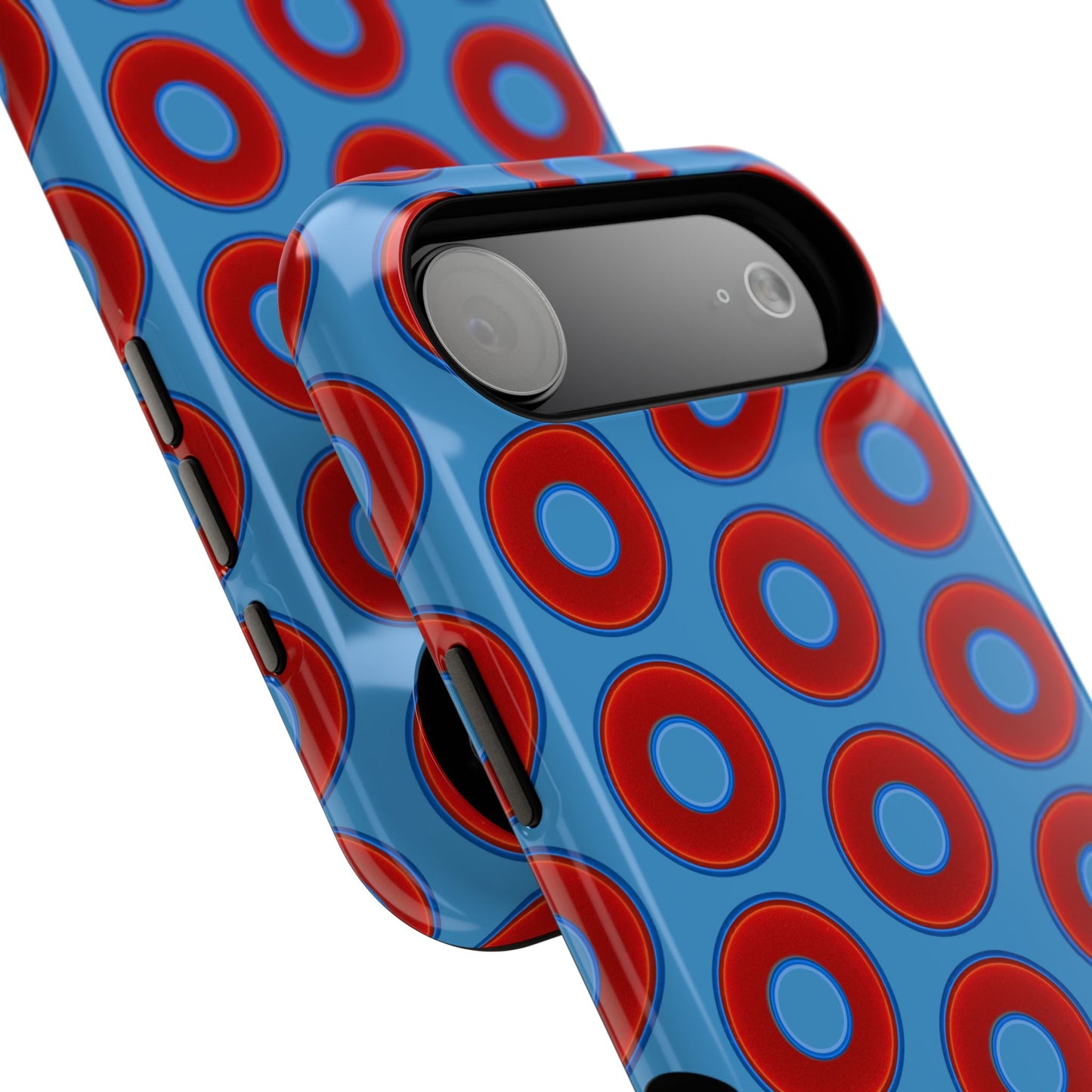 Impact-Resistant Lumpy Donut Case - red vivid donut print w/light steel blue background