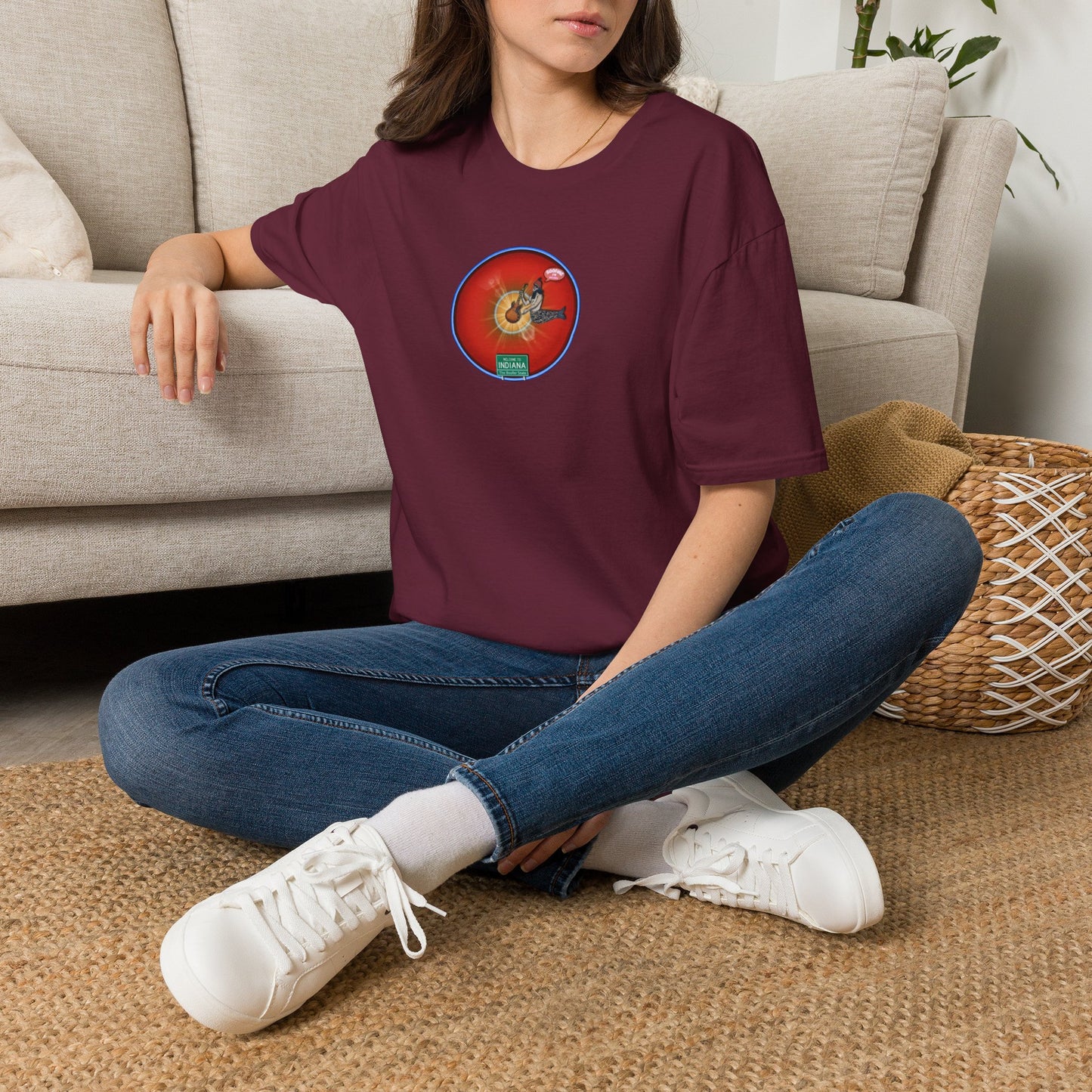 Classic Donut Tee - Unisex Soft-Style - "Indiana is for Boofers" - vivid red/blue plumpy donut - variant 1 - w/toppings