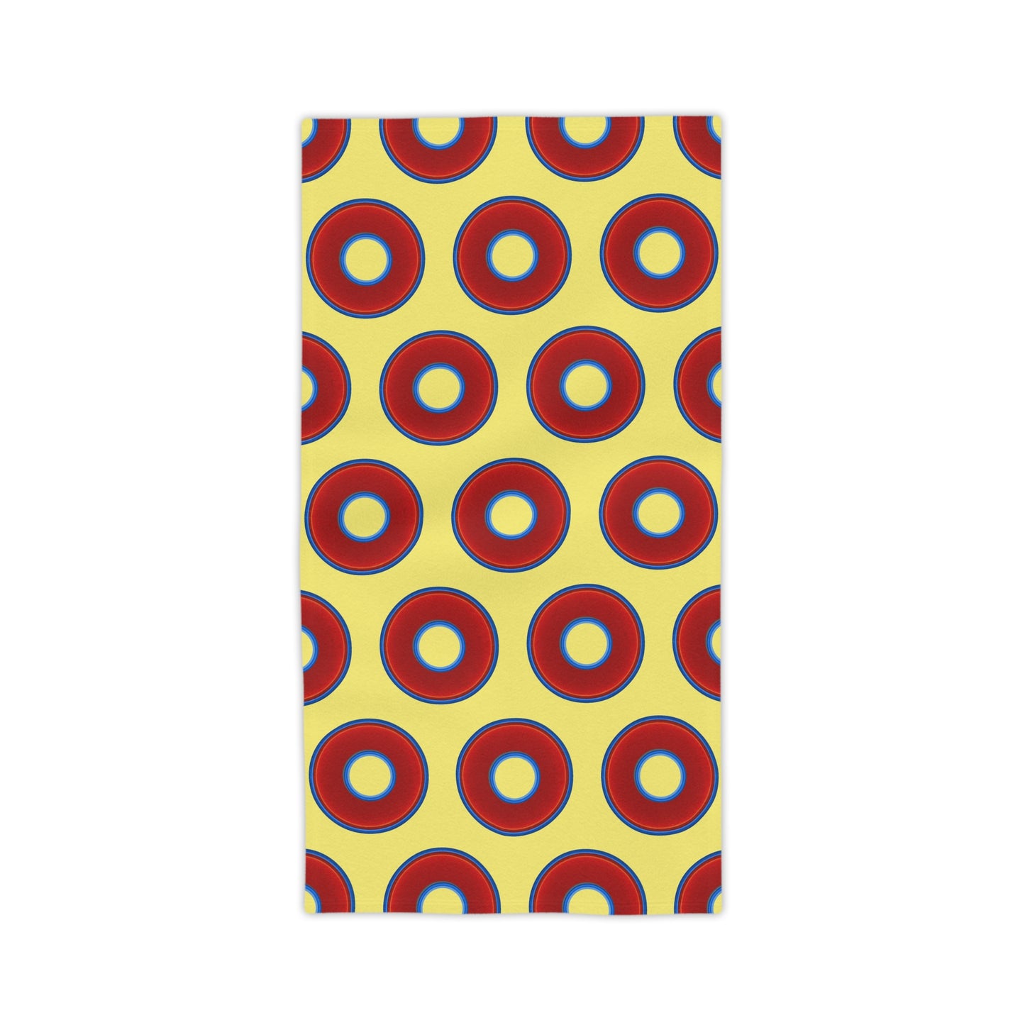 Lumpy Donut Towels - vivid red donuts w/yellow background