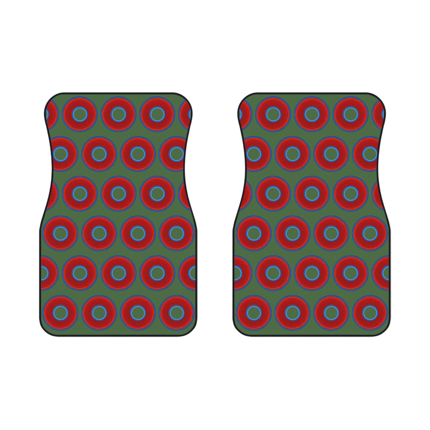 Contacted Car Mats - Set of 2/Front - vivid donut print w/dark green background