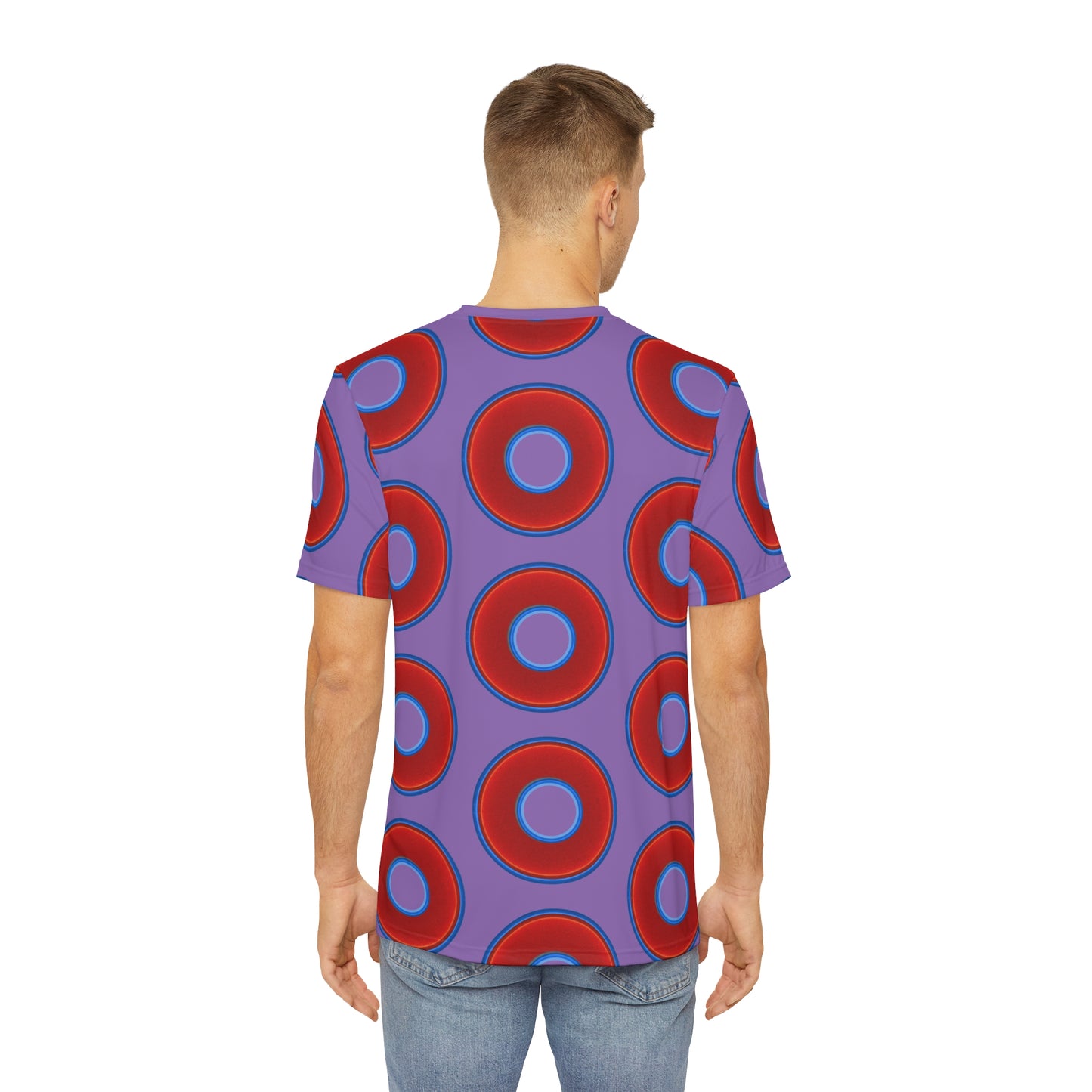 Multi-Beastie Giant Donut AOP Polyester Tee - red vivid donut print w/light purple background