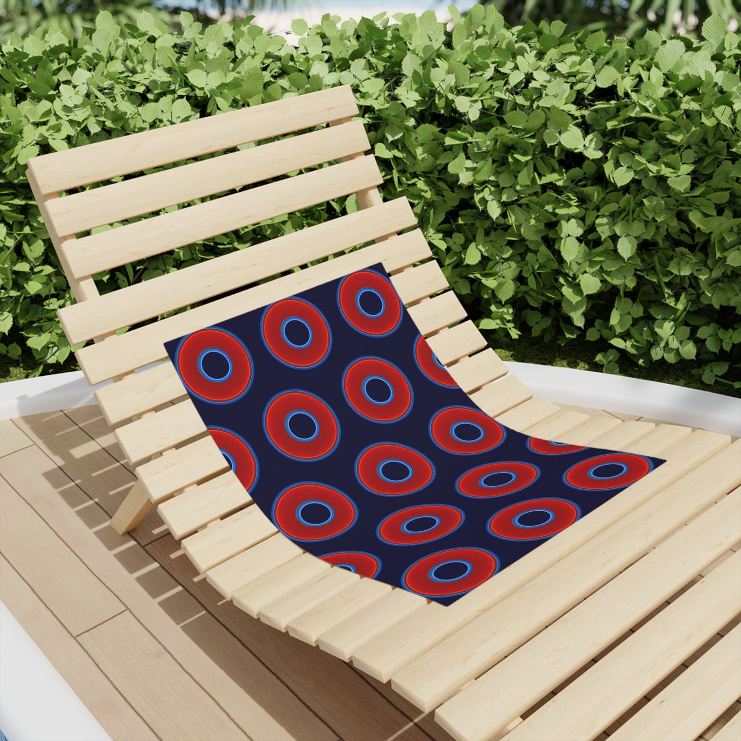Lumpy Donut Towels - vivid red donuts w/midnight blue background