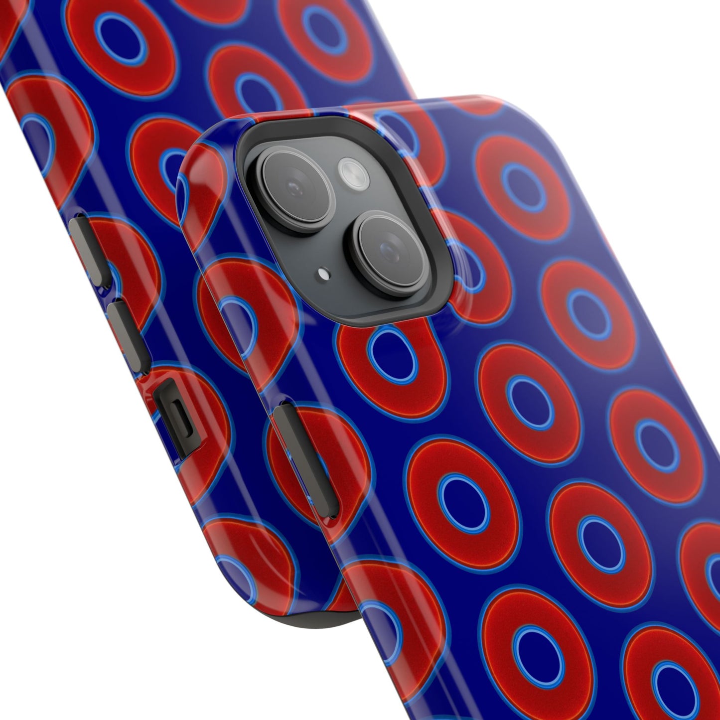 Impact-Resistant Lumpy Donut Case - red vivid donut print w/vivid navy background