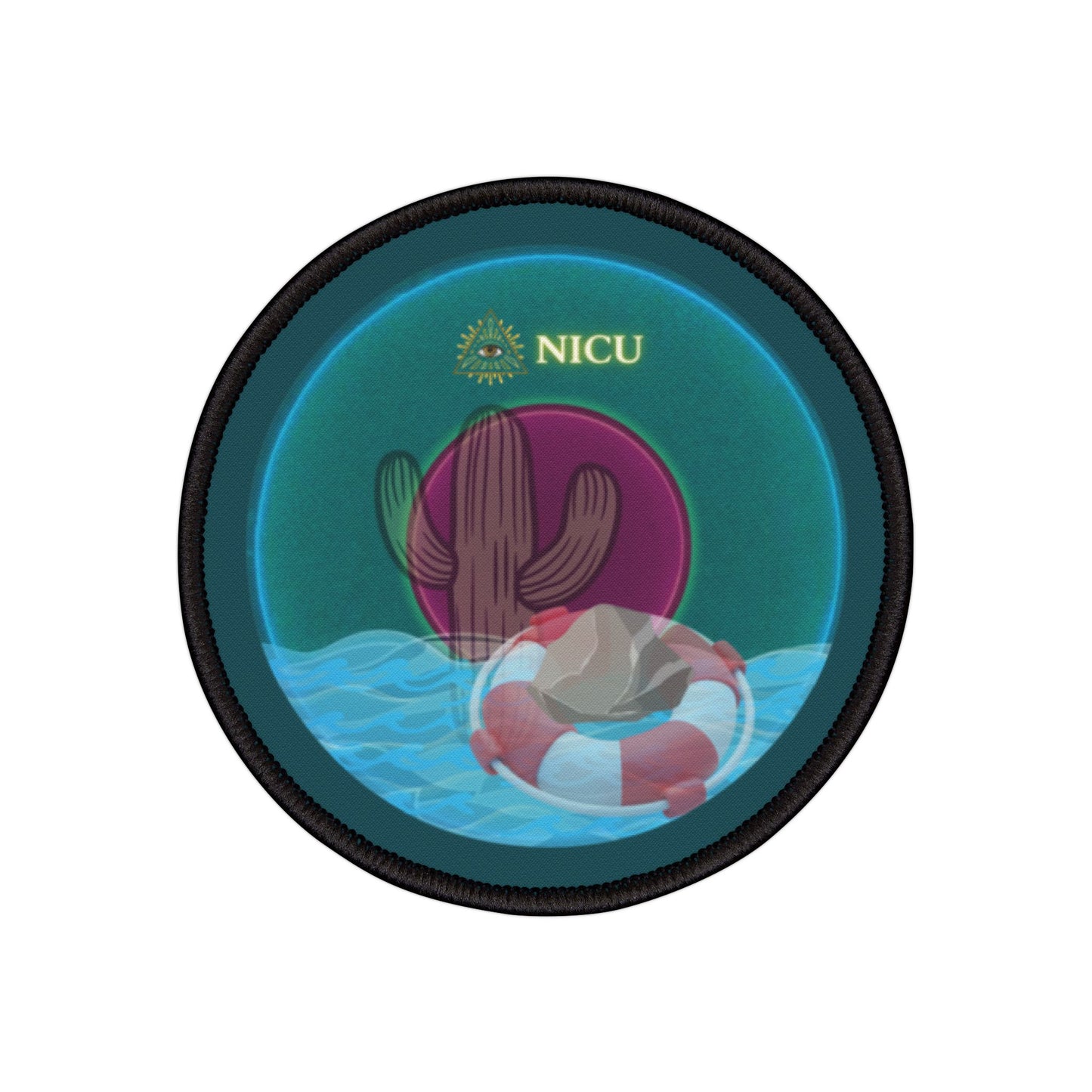 Iron-On Donut Patch - "The Donut Patch That Conveys" - vivid dark teal donut