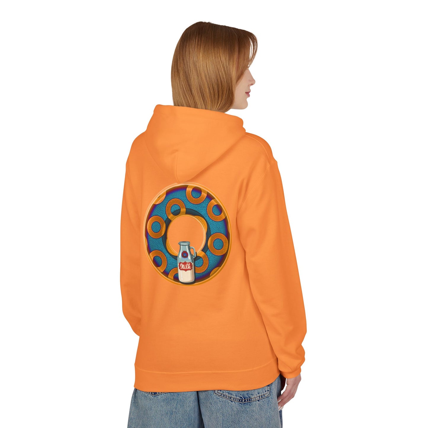 Fleece Harry Hoodies [Midweight Soft-style] - "Wooked Cream Dairy - YEMSG Donut" - blue/orange rustic paradox donut - variant 4