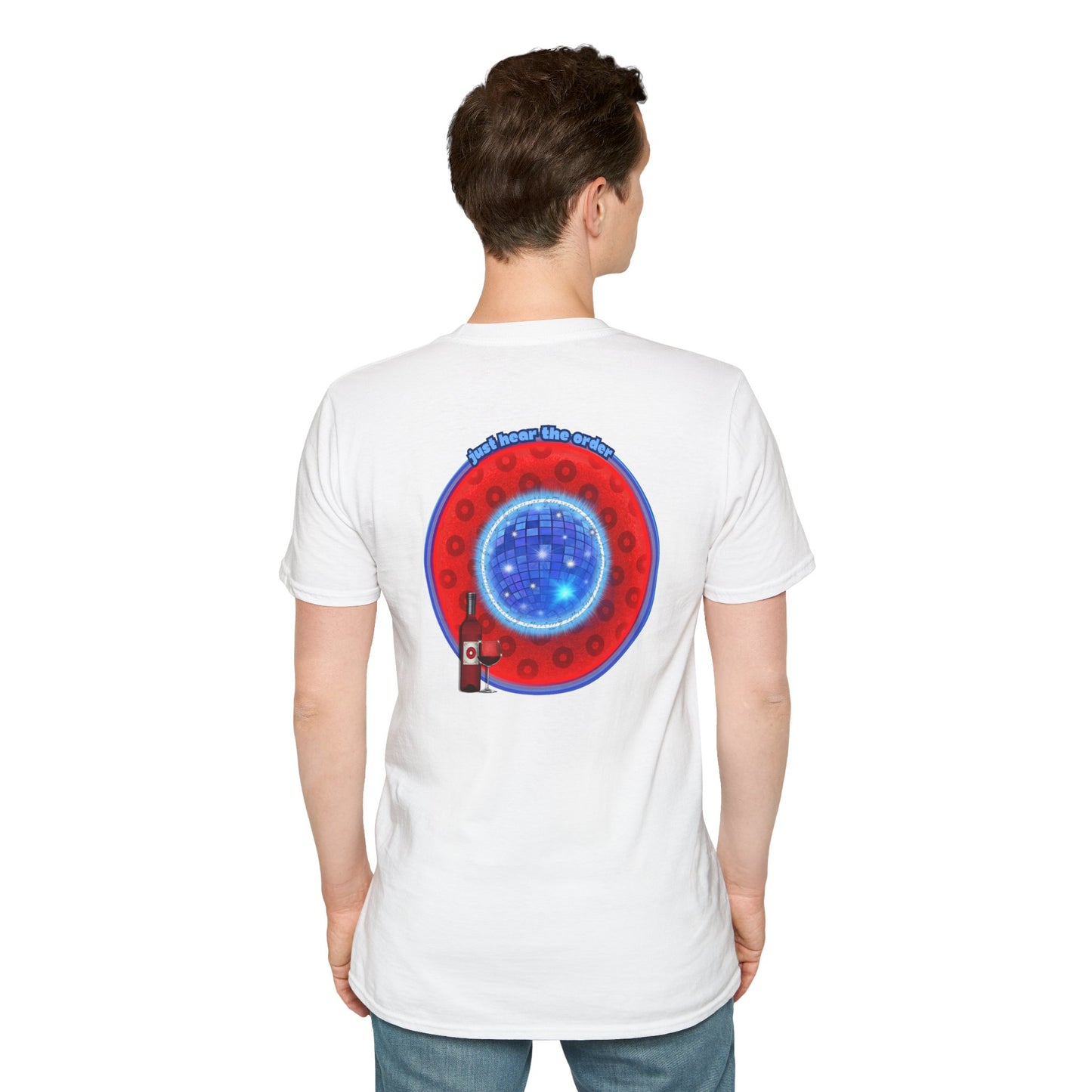 Classic Donut Tee - Unisex Soft-Style - "The Skipper's Donut" - red/blue paradoxical widemouthed donut - variant 1