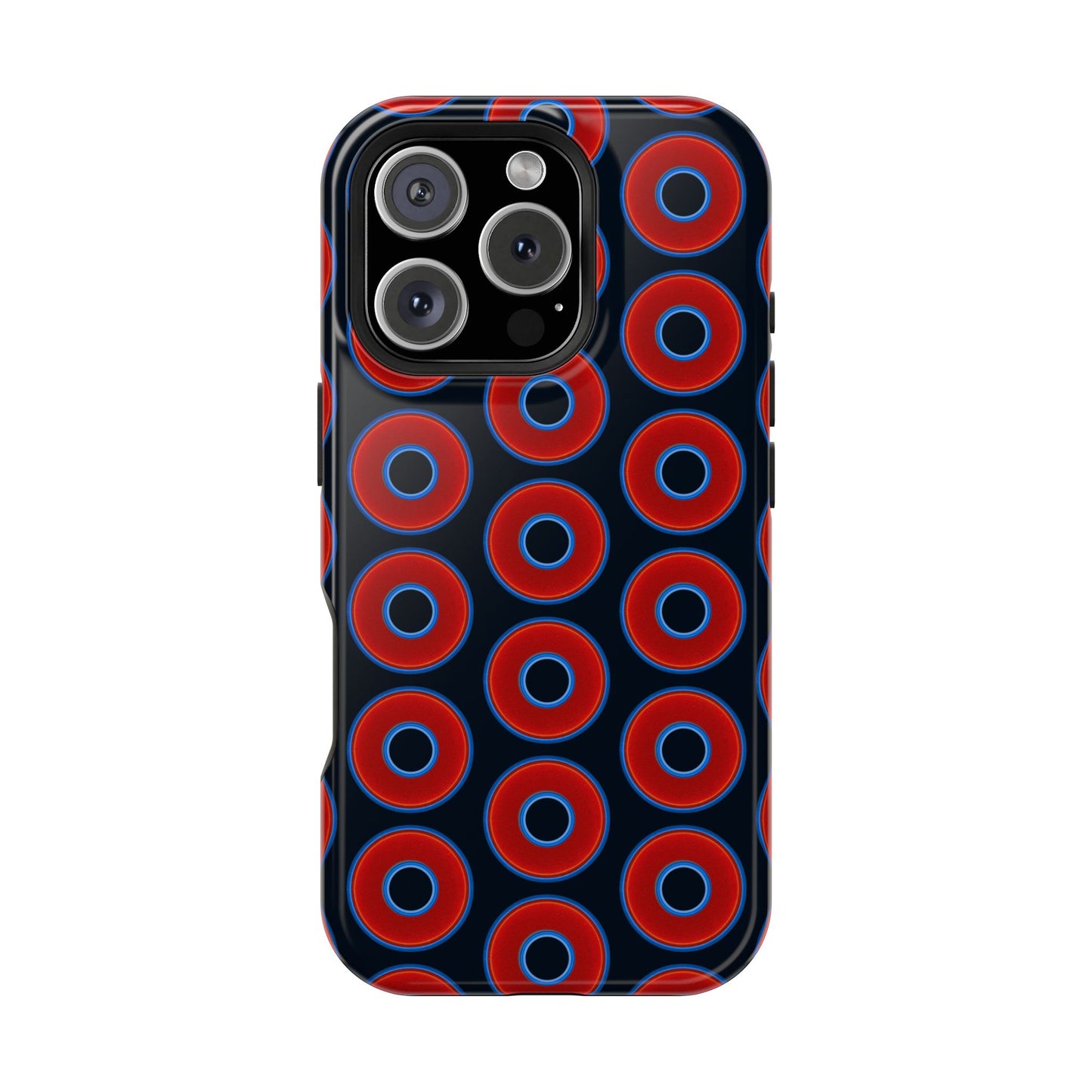 Impact-Resistant Lumpy Donut Case - red vivid donut print w/blue charcoal background