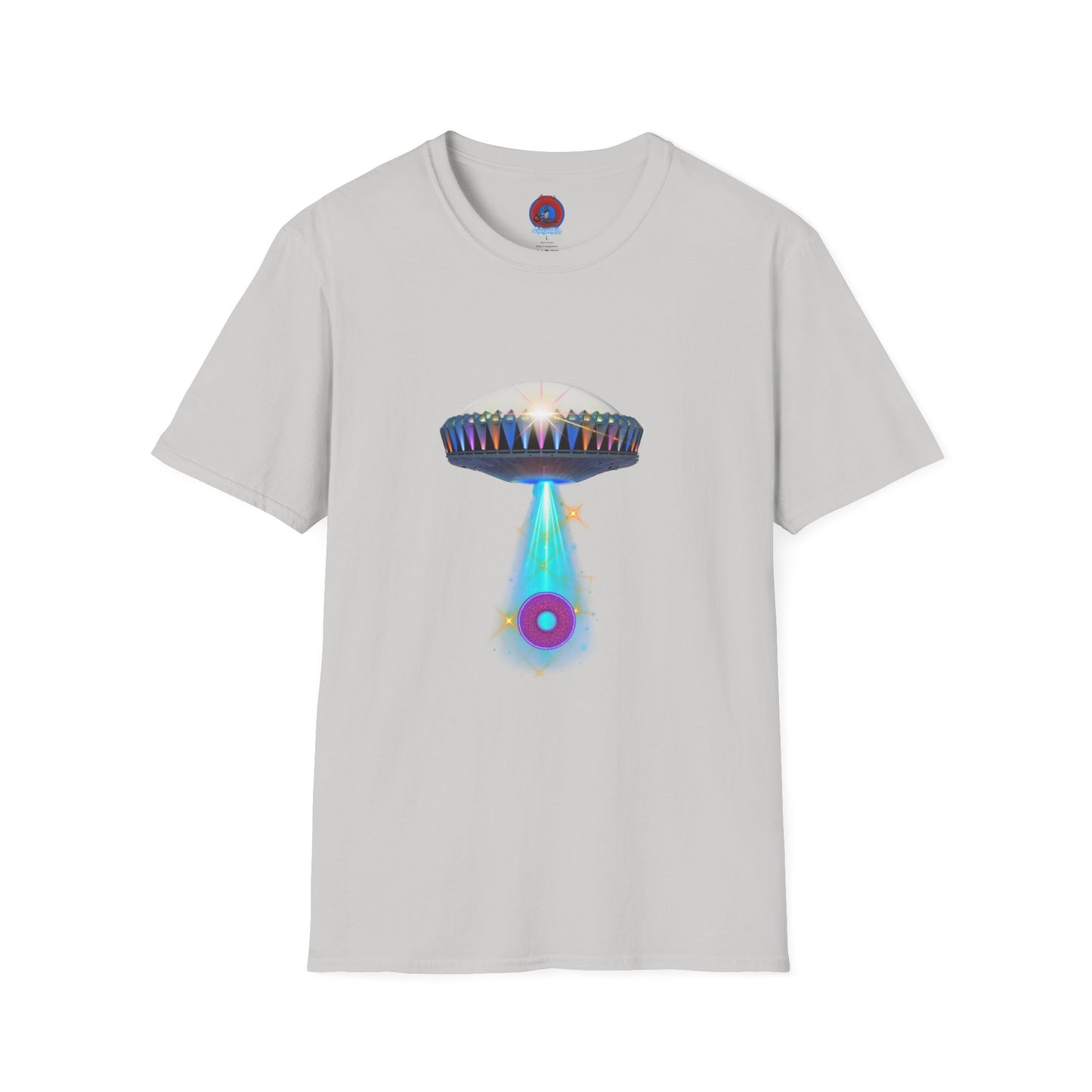 Classic Donut Tee - Unisex Soft-Style - "Donuts now Served on the Mothership" - series 1.0  - variant 6  - tractor-beamed donut
