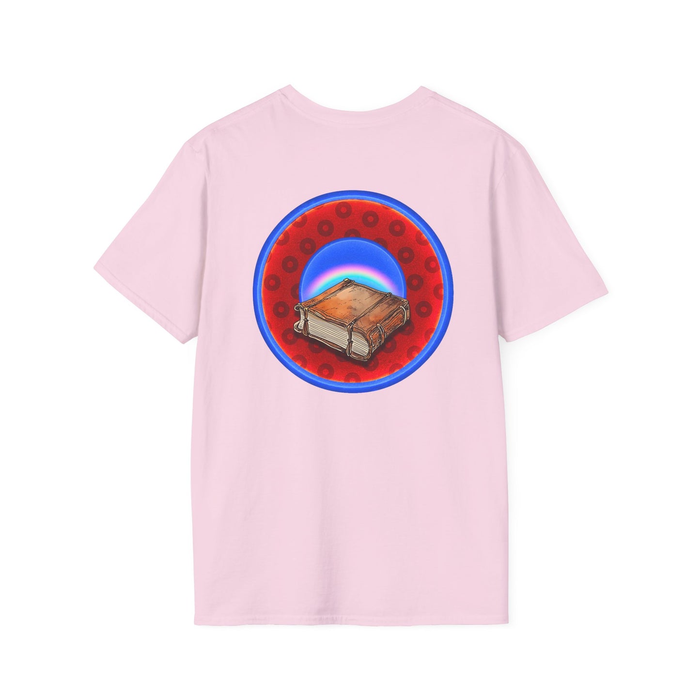 Classic Donut Tee - Unisex Soft-Style - "Read the F'ing Donut Book" - paradoxical widemouthed red/blue donut - variant 2