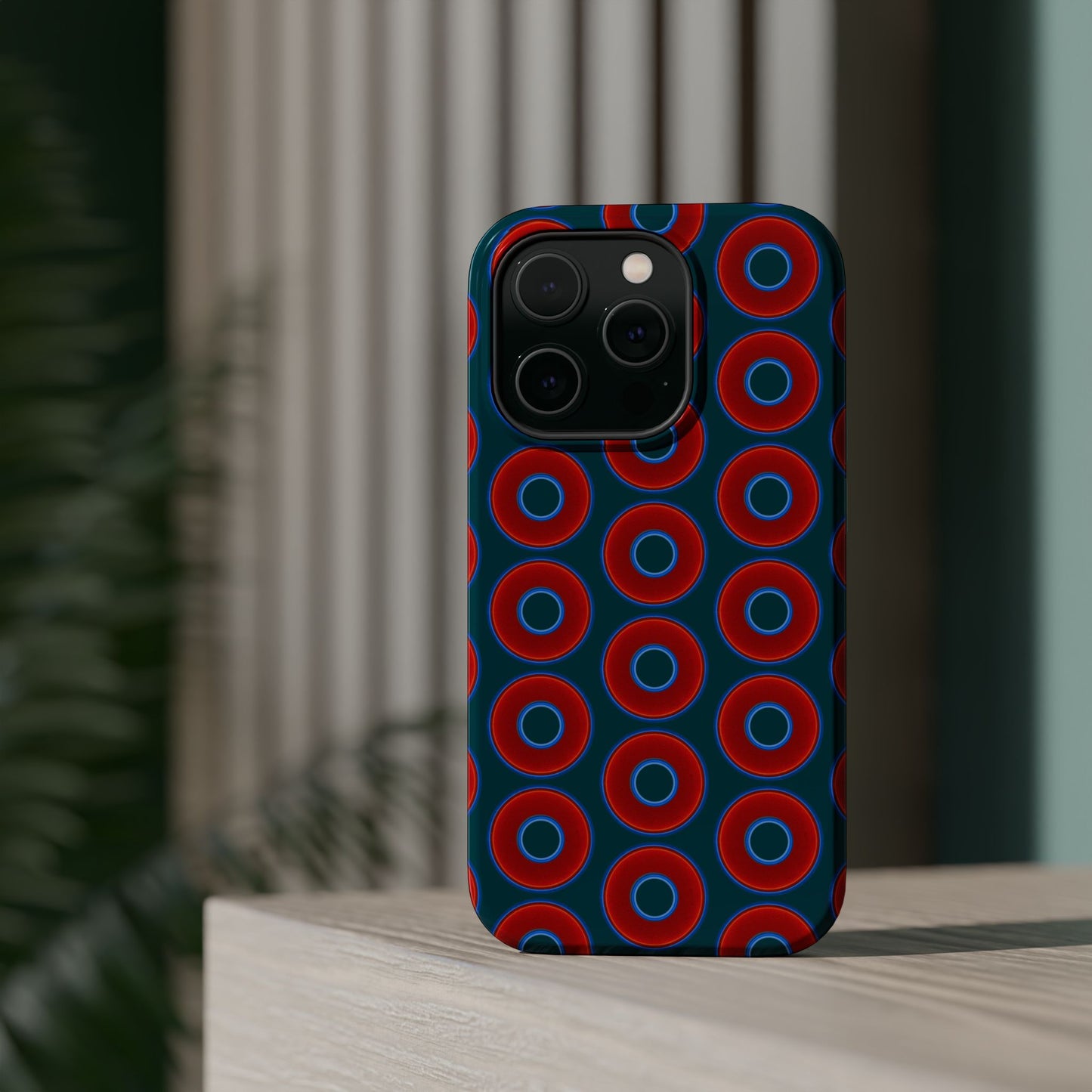 Magnetic Tough Donut Case - red vivid donut print w/midnight green background