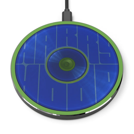 The Flow - Wireless Lumpy Donut Chargers - "Hoodlum's Donut Charger" - vivid blue word donut w/light green background - variant 5