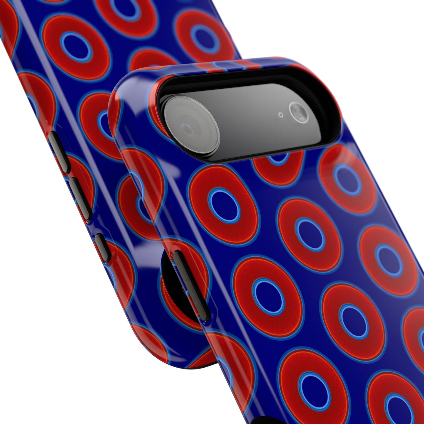 Impact-Resistant Lumpy Donut Case - red vivid donut print w/vivid navy background