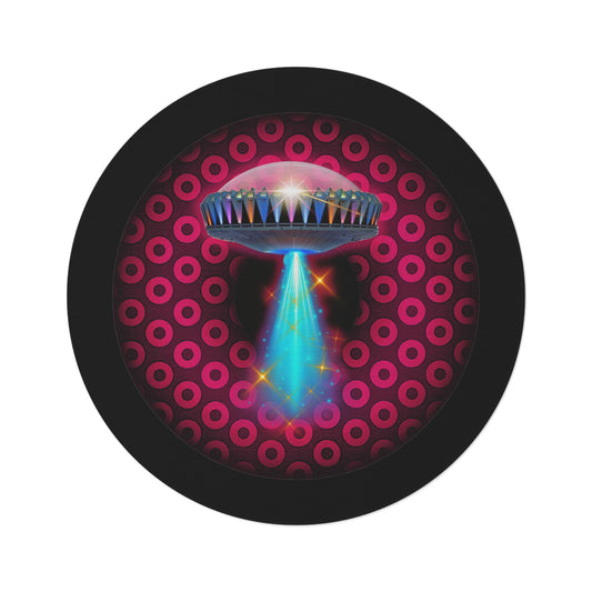 Round Room - 5 ft x 5 ft Lumpy Donut Rug - "They Have Donut Rugs On The Mothership Now" - paradoxical burgundy/red donut w/black background - variant 2
