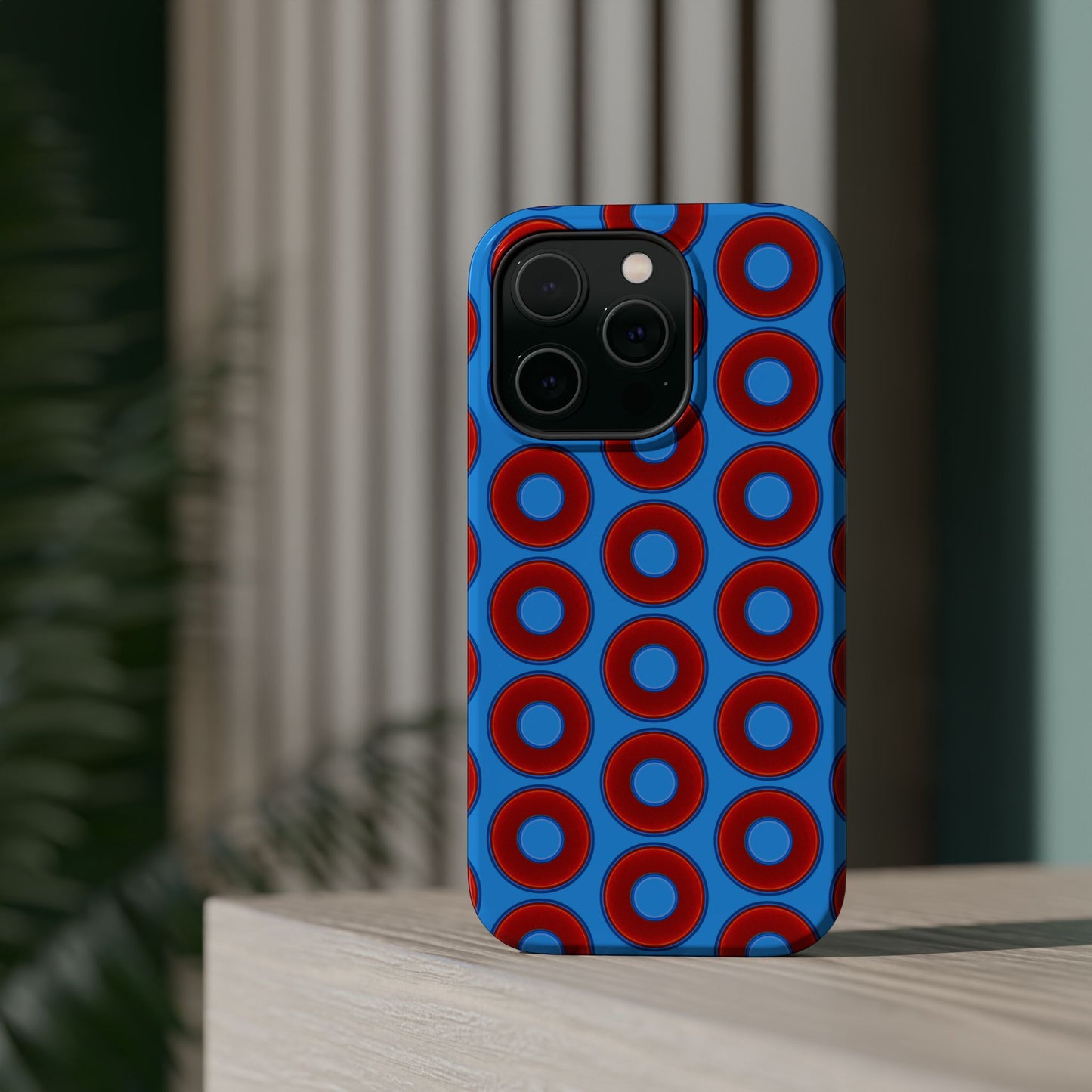 Magnetic Tough Donut Case - red vivid donut print w/sky royal blue background