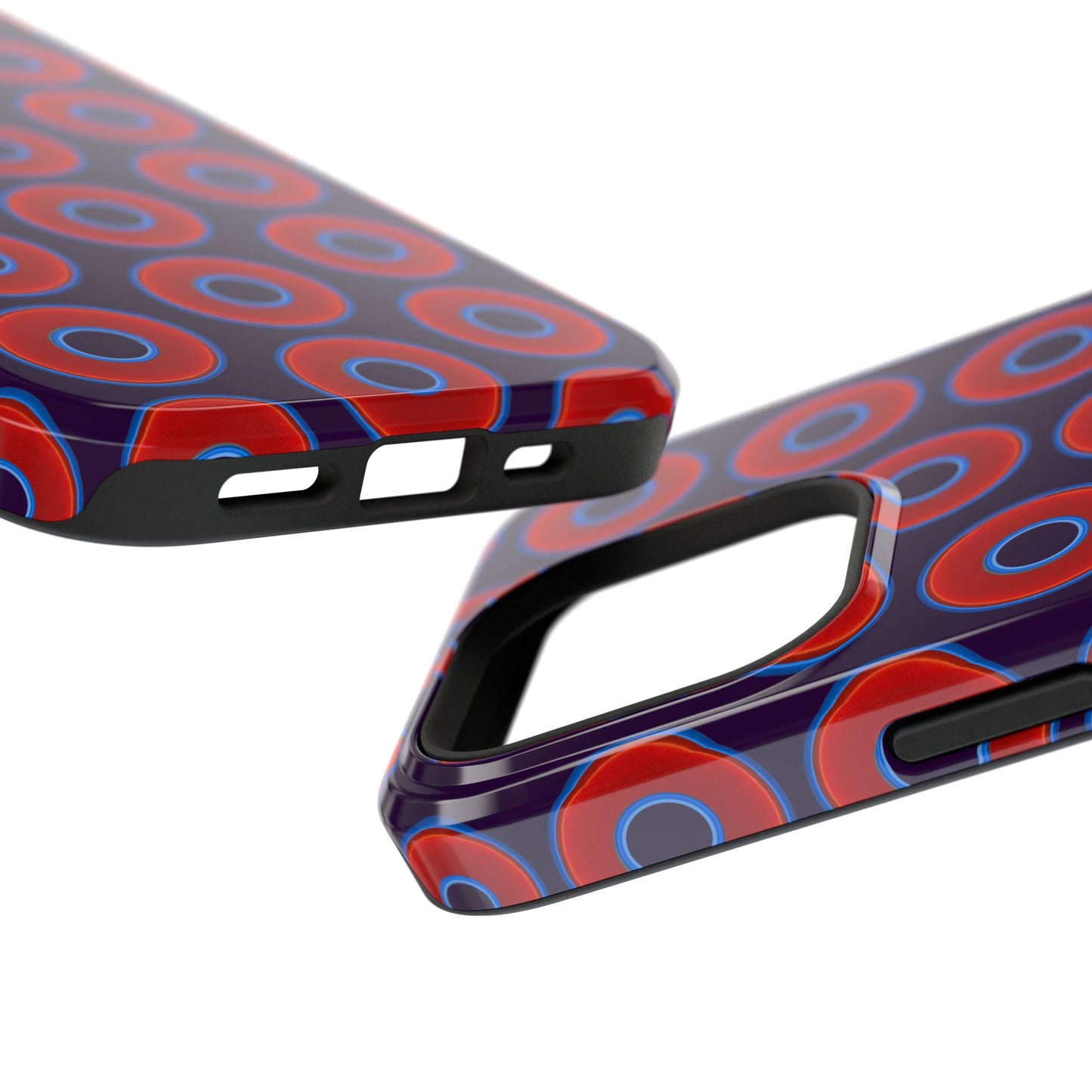 Impact-Resistant Lumpy Donut Case - red vivid donut print w/midnight purple background