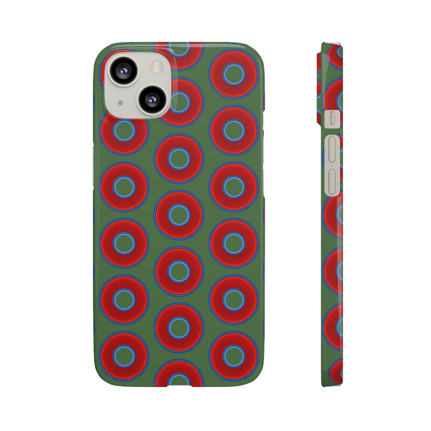 Lumpy Donut Snap Case - red vivid donut print w/dark green background