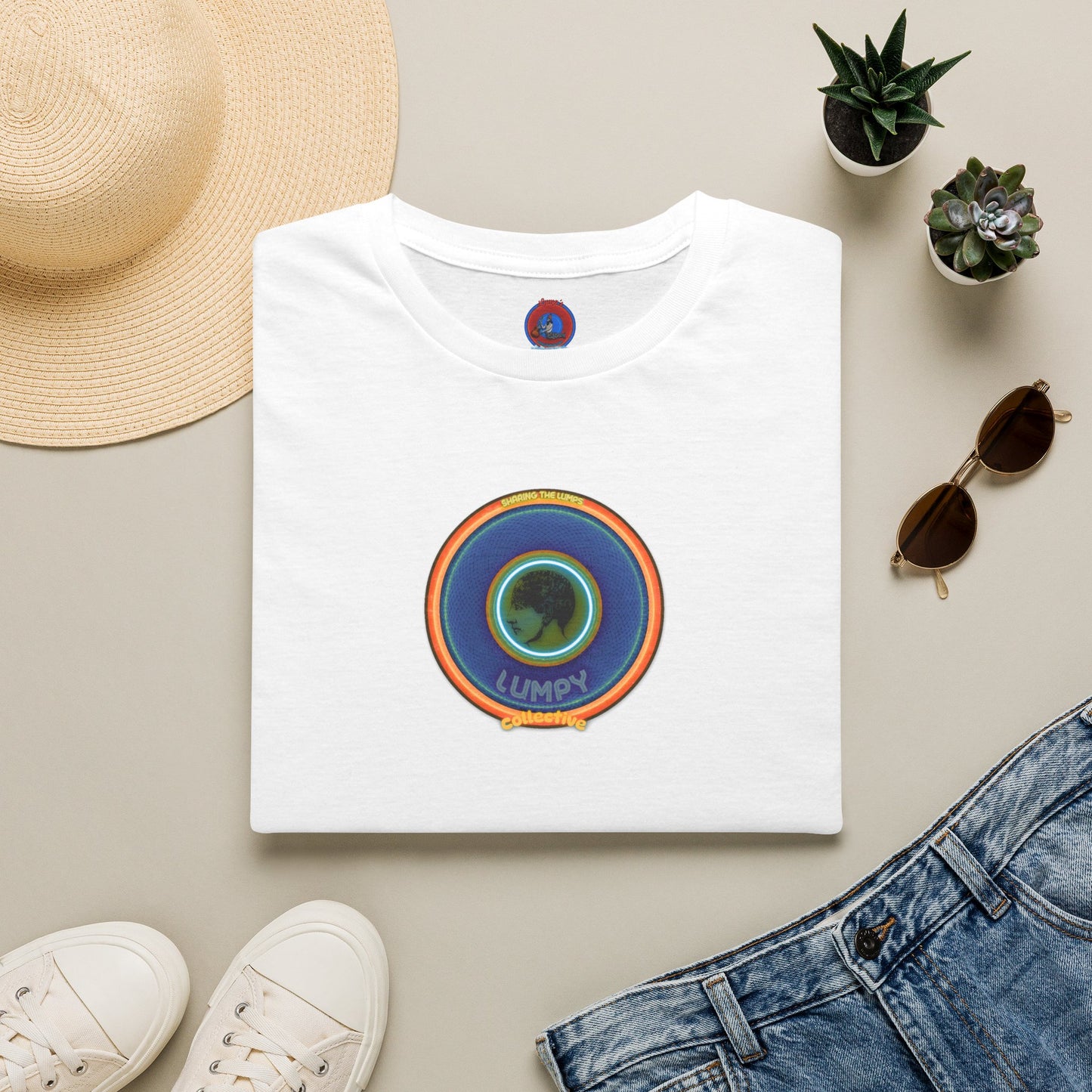 Classic Donut Tee - Unisex Soft-Style - "Lumpy Collective Donut" - blue/orange lumpy donut - variant 4