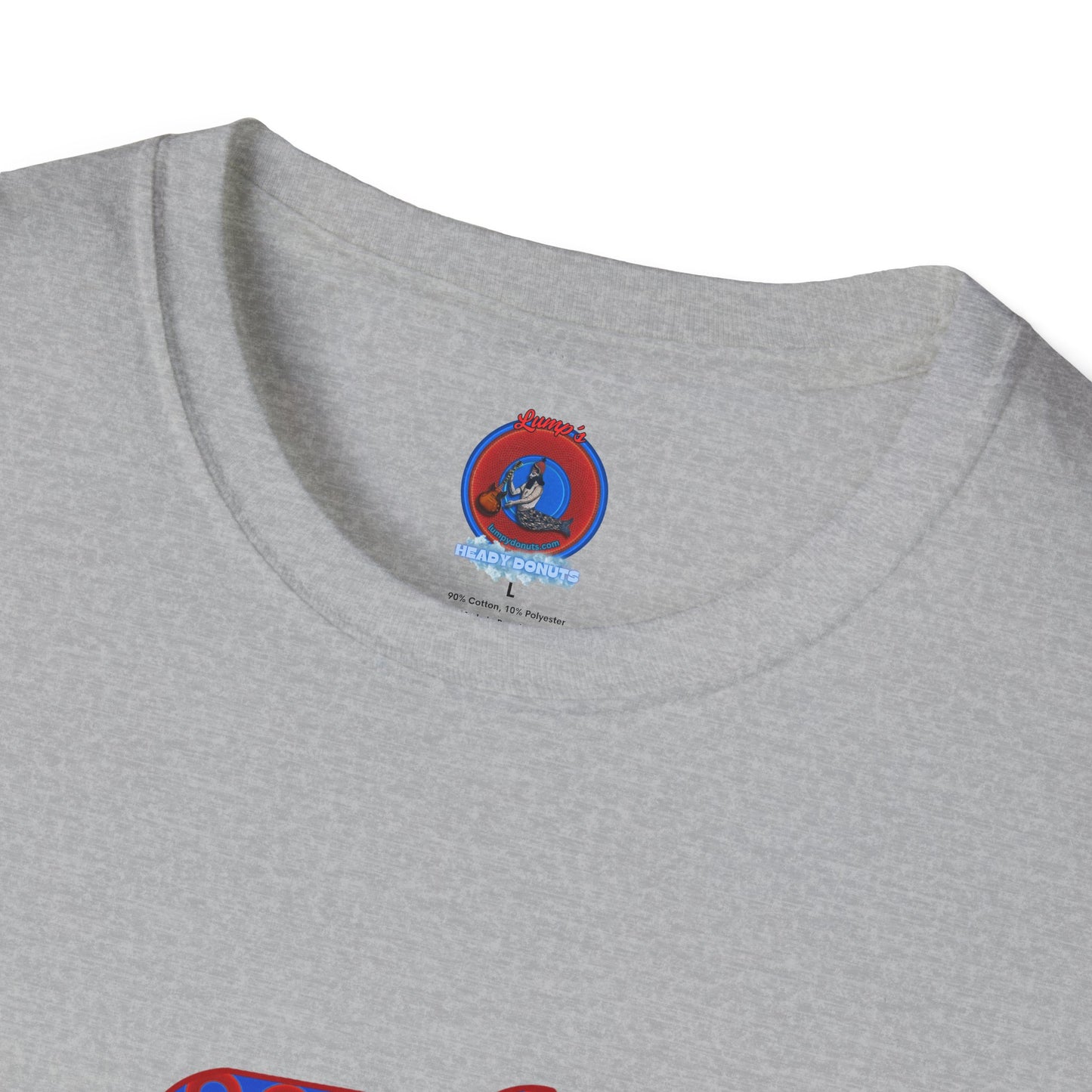 Classic Donut Tee - Unisex Soft-Style - "Guyute's Ugly Donut" - vivid red/blue donut pattern - variant 3