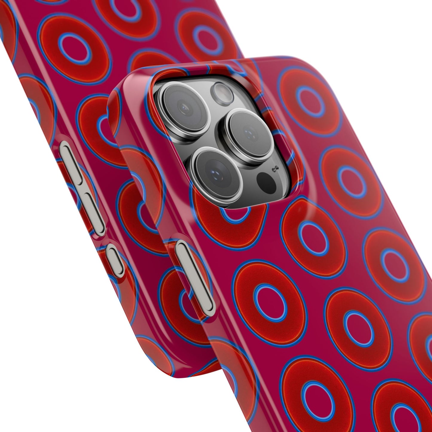 Lumpy Donut Snap Case - red vivid donut print w/dark magenta background