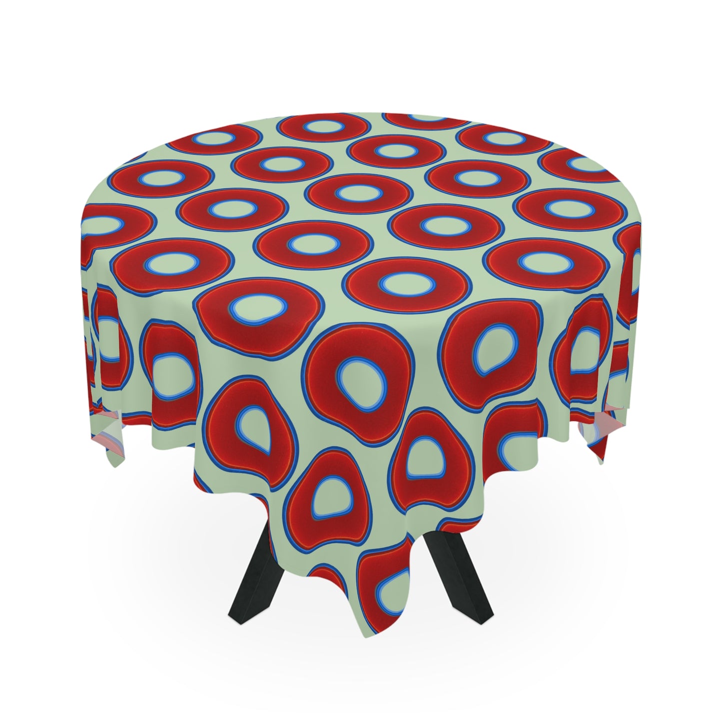Lumpy Tablecloth - 55.1" x 55.1" - vivid red donuts w/seafoam background