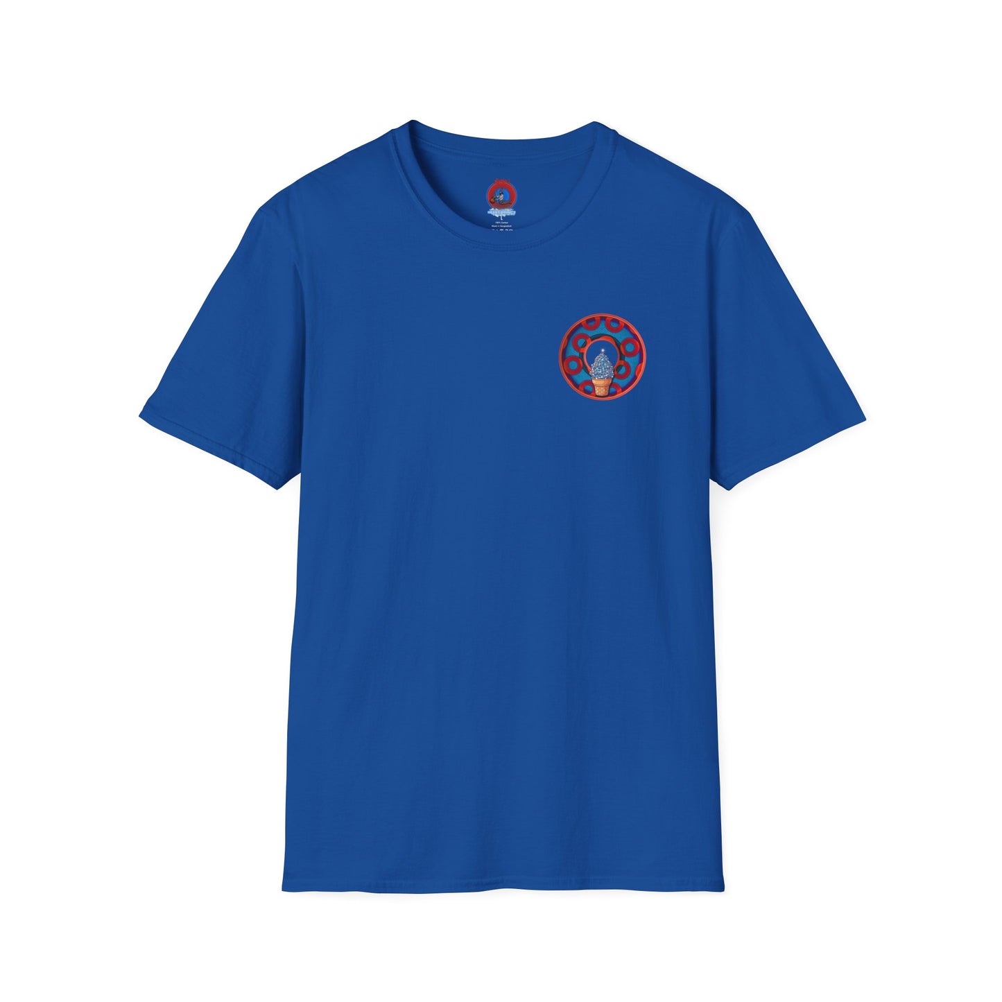 Classic Donut Tee - Unisex Soft-Style - "We All Scream It's ICE Cream" - blue/red rustic paradox donut