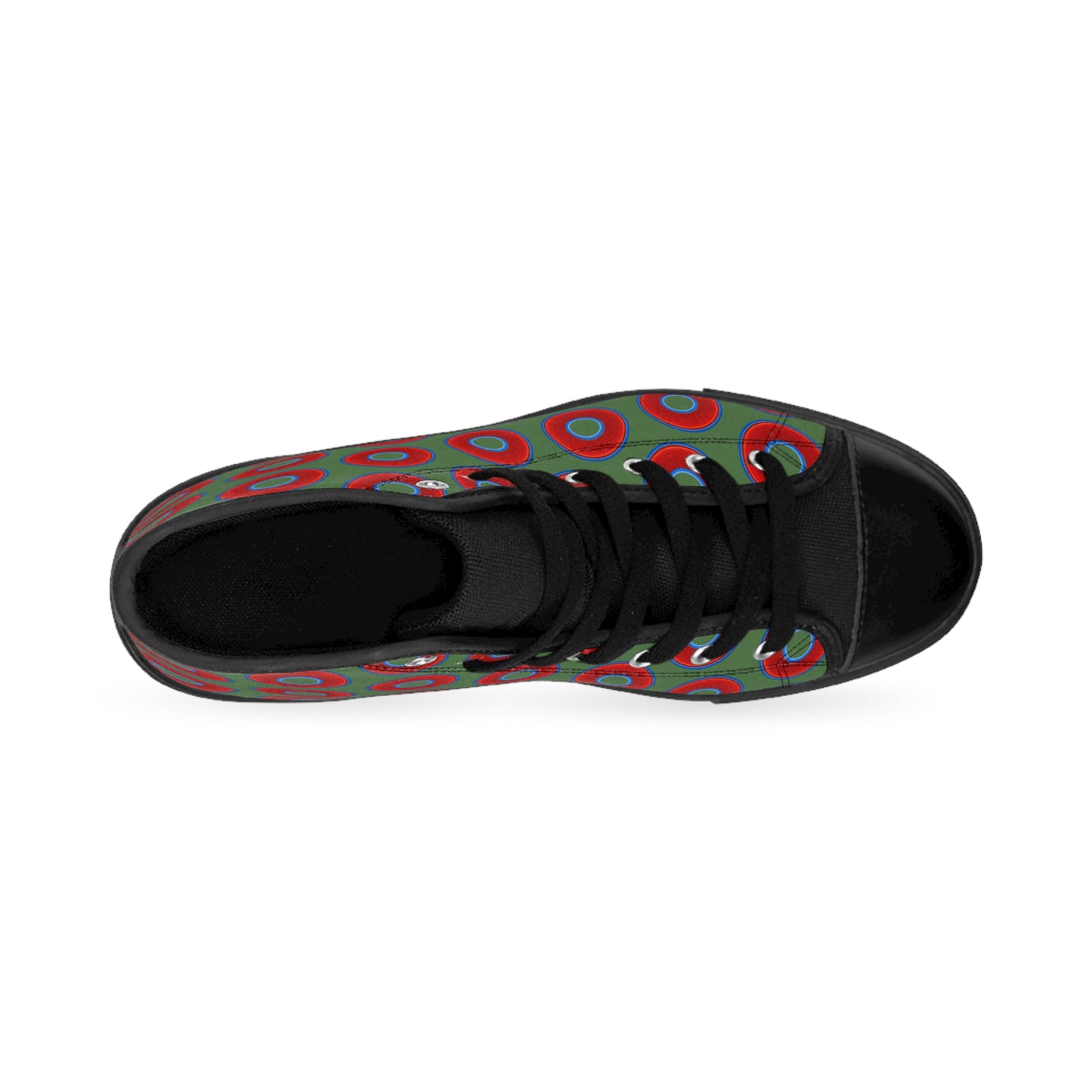 Cushiony Convectors - High Tops - red vivid donuts w/dark green background