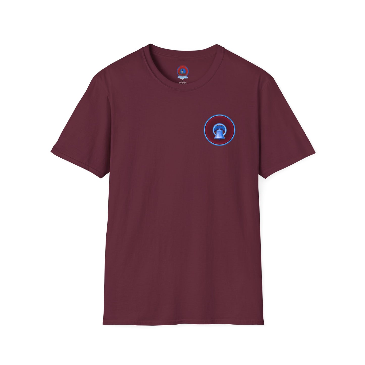 Classic Donut Tee - Unisex Soft-Style - "Brotherly Donuts Jawn" - vivid dark purple-red/light blue donut