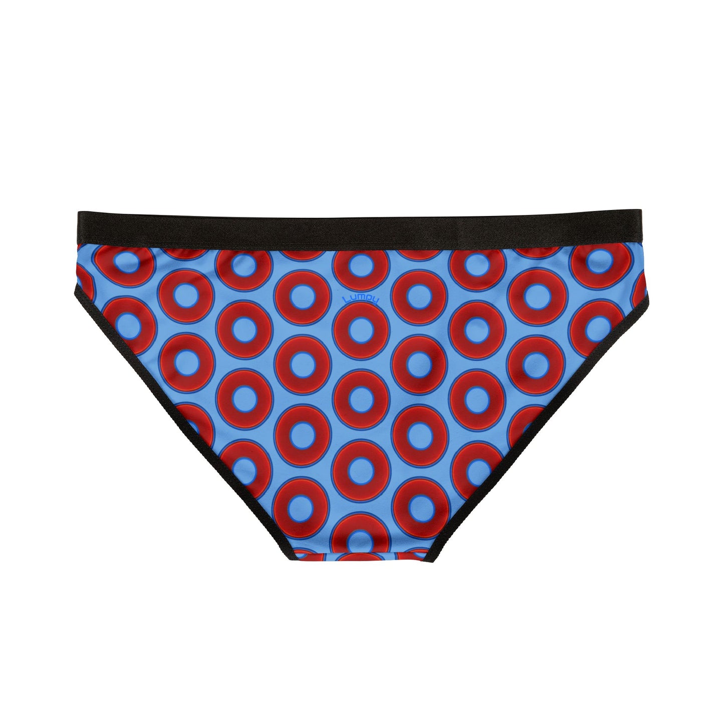 Lumpy Donut Underwear - vivid red donut print w/light blue background