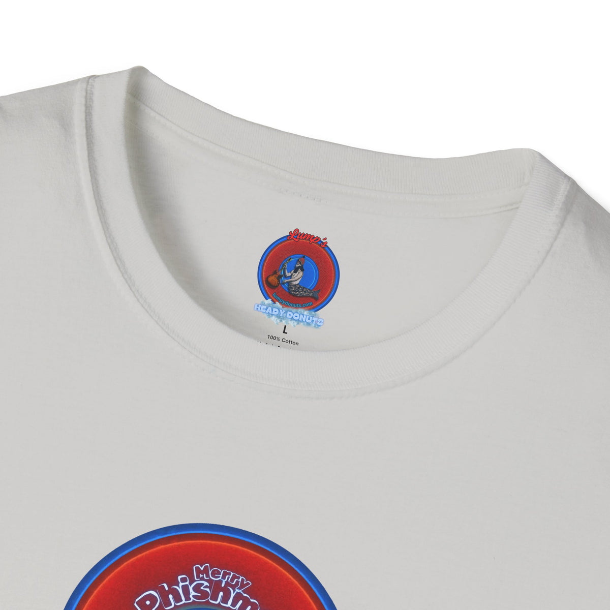 Classic Donut Tee - Unisex Soft-Style - "Phishmas Caroler's Tee " - vivid red/blue donut - variant 4