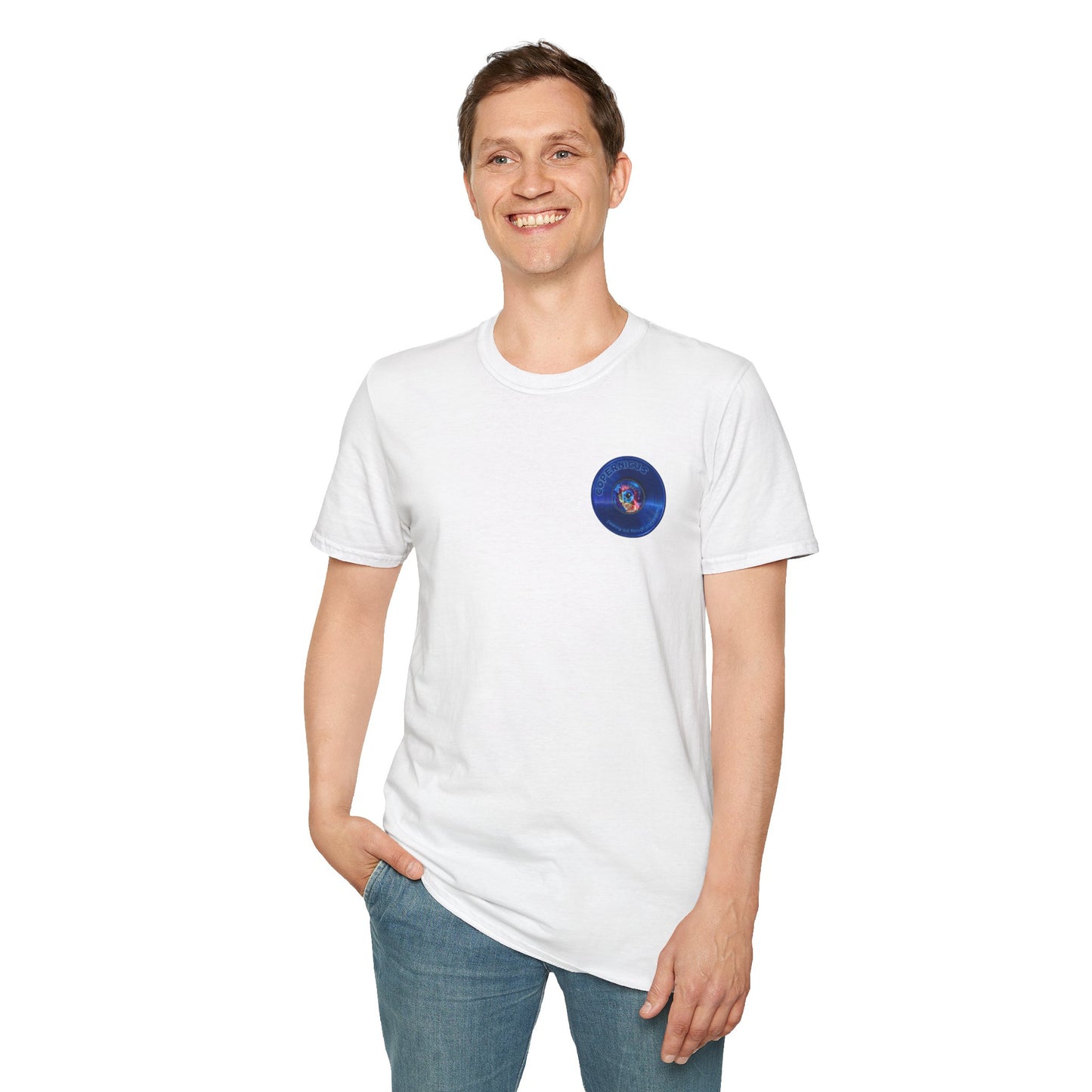 Classic Donut Tee - Unisex Soft-Style - "Drunken Copernicus" - series 1.0 - blue donut - variant 2