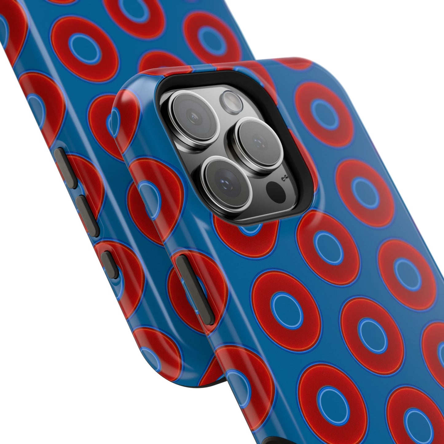 Impact-Resistant Lumpy Donut Case - red vivid donut print w/wavy navy background