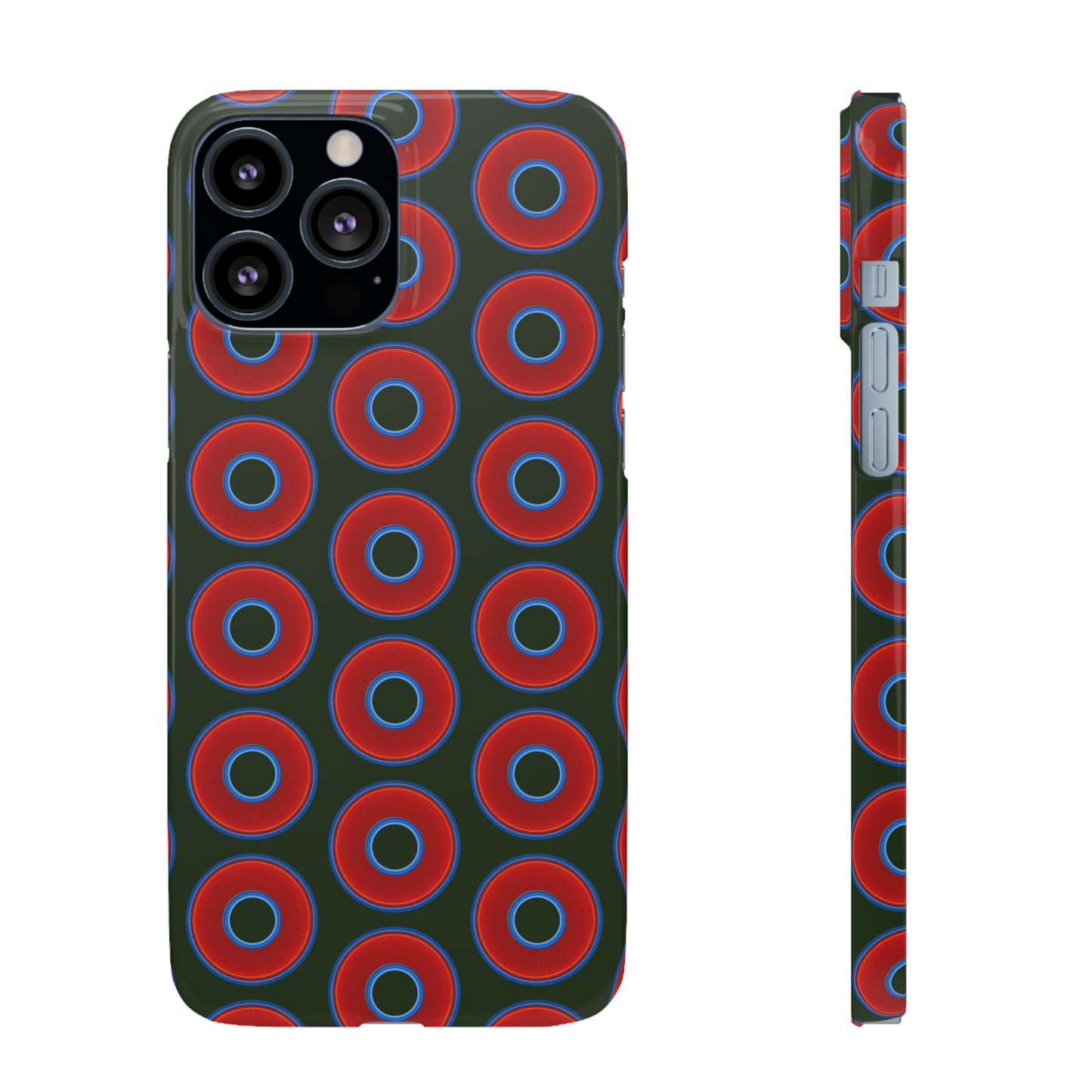 Lumpy Donut Snap Case - red vivid donut print w/deep forest green background