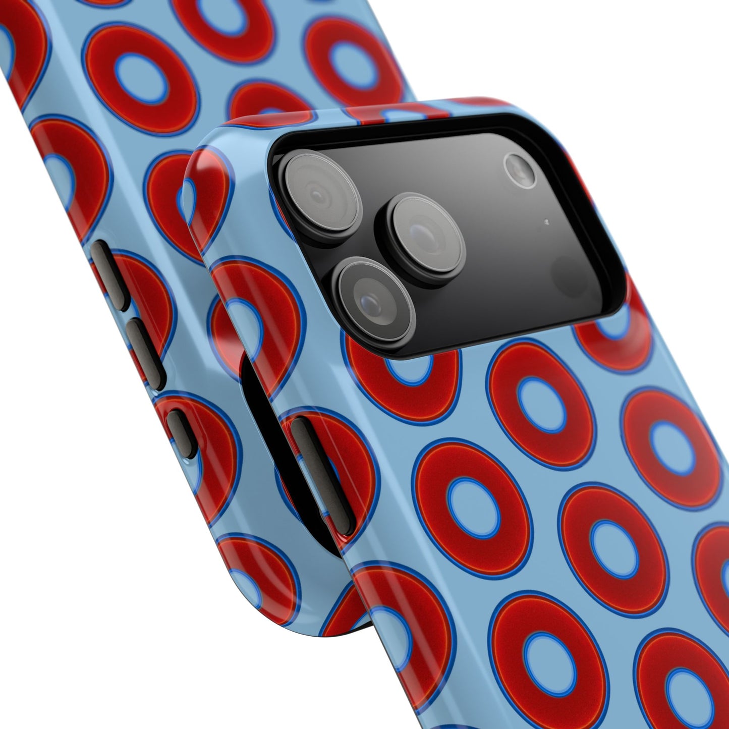Impact-Resistant Lumpy Donut Case - red vivid donut print w/sky blue background