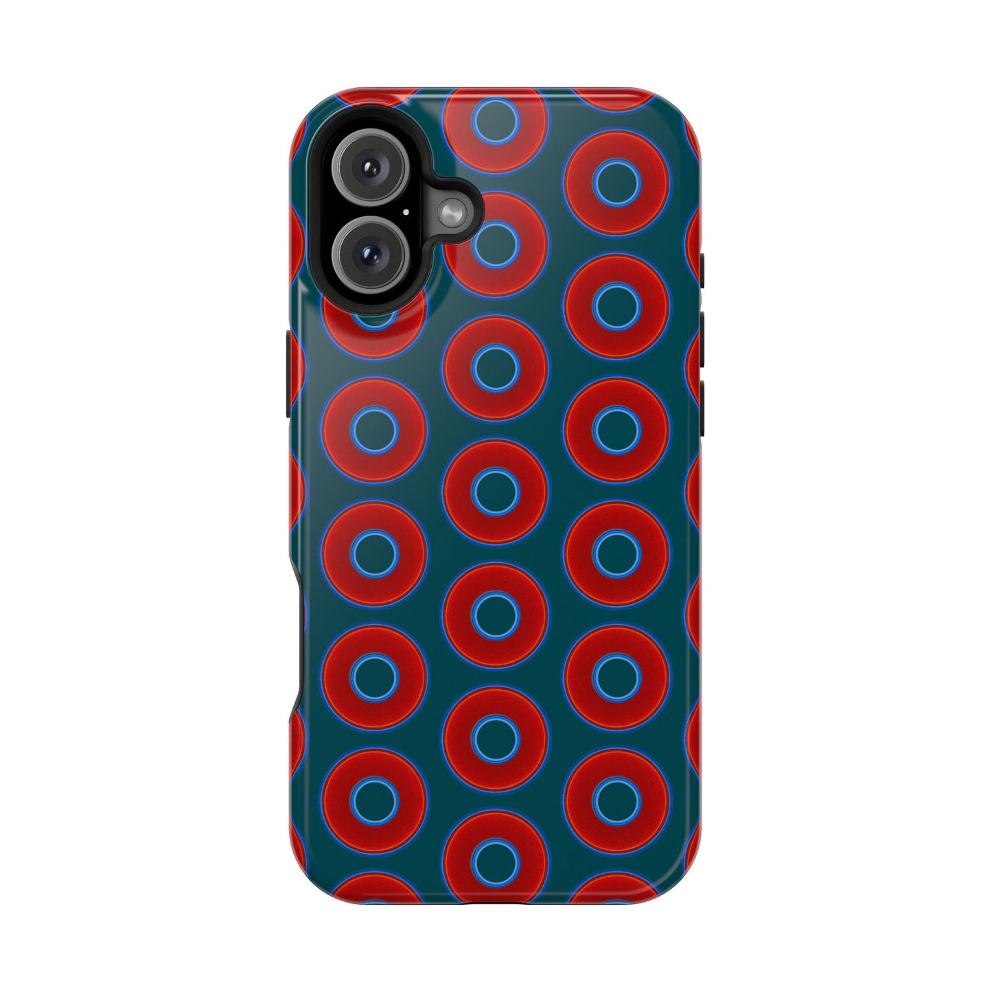 Impact-Resistant Lumpy Donut Case - red vivid donut print w/midnight green background