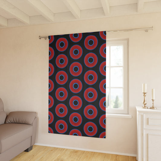 Lump's Heady Curtain w/Donuts - vivid red donut print - w/black background - [*1 Piece / 50" x 84"]