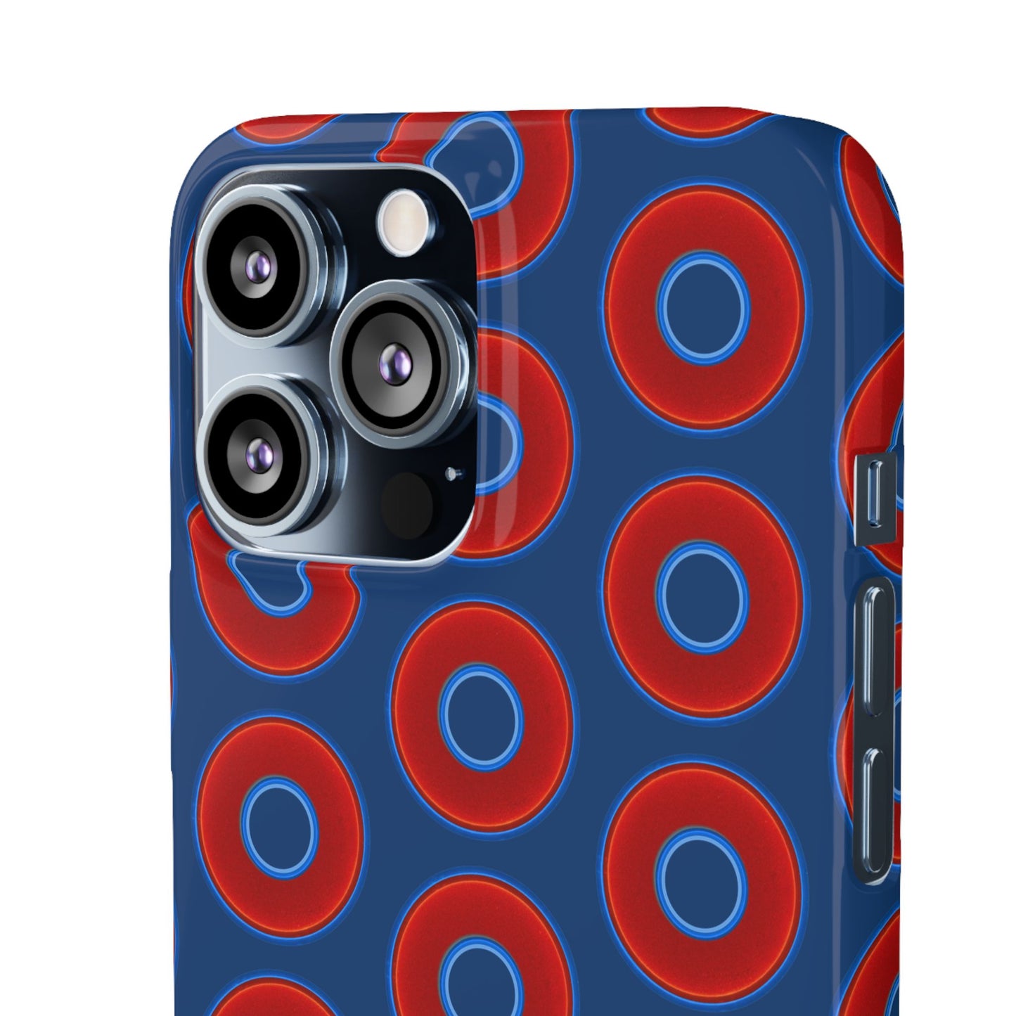 Lumpy Donut Snap Case - red vivid donut print w/Atlantic navy blue background