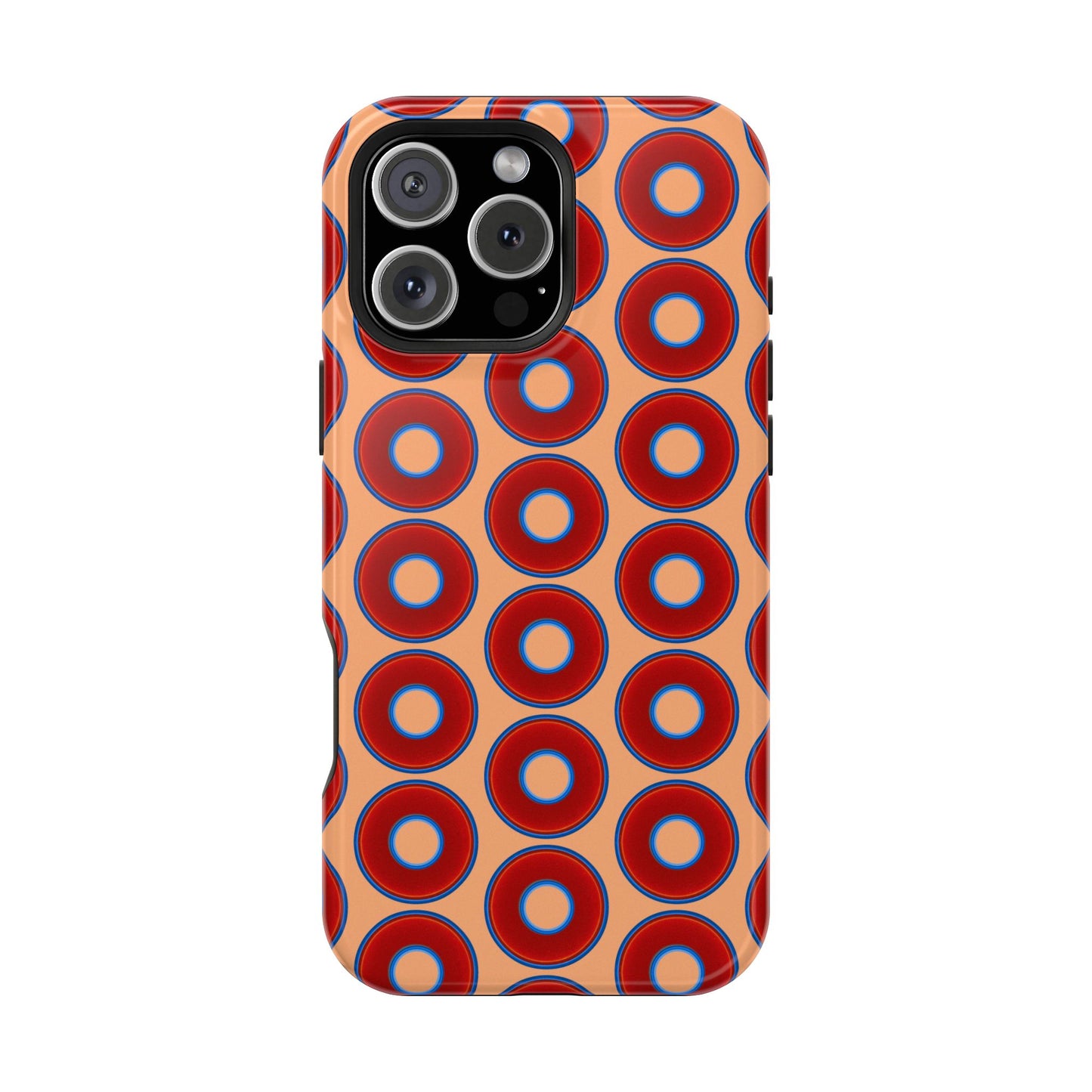 Magnetic Tough Donut Case - red vivid donut print w/peach background