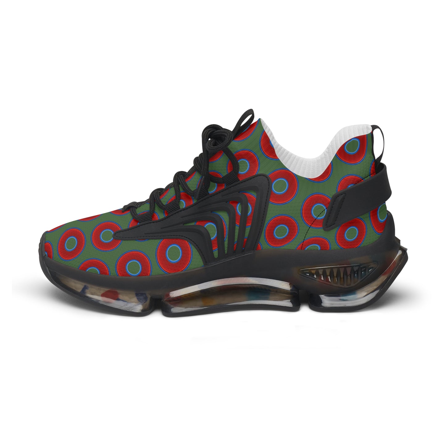 Women's Donut Kicks - red vivid donut print w/dark green background