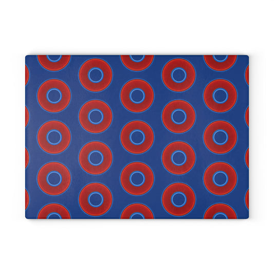 My Friend's Cutting Board - vivid red donuts w/dark blue background