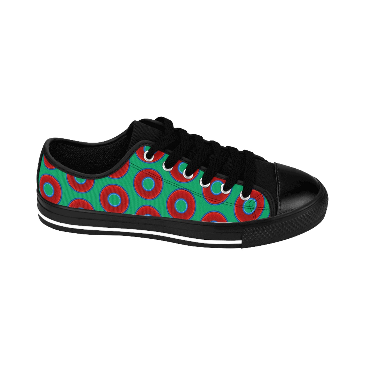 Men's Cushiony Convectors - Low Top - large red vivid donut print w/jade green background