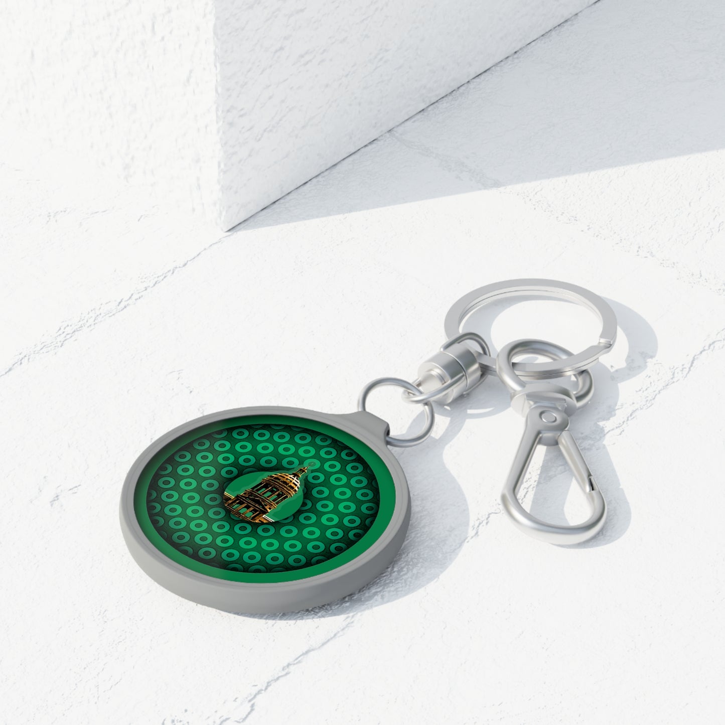 Lumpy Donut Keychain - "Save the Mondegreen City Hall Clock Tower" - series 1.0 - variant 1 - green paradoxical donut