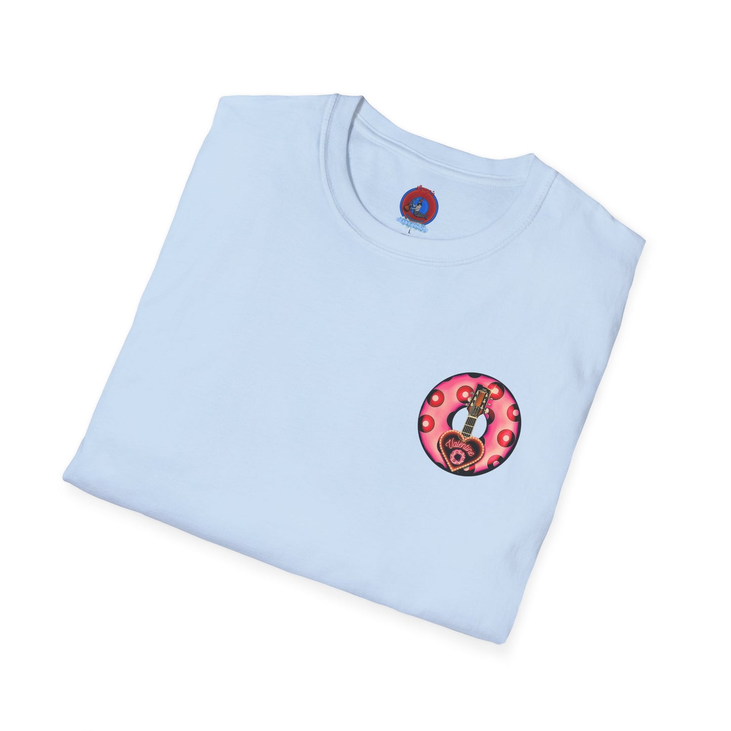 Classic Donut Tee - Unisex Soft-Style - "Would You Be My Donut?" - paradoxical faded magenta/red donut - variant 1
