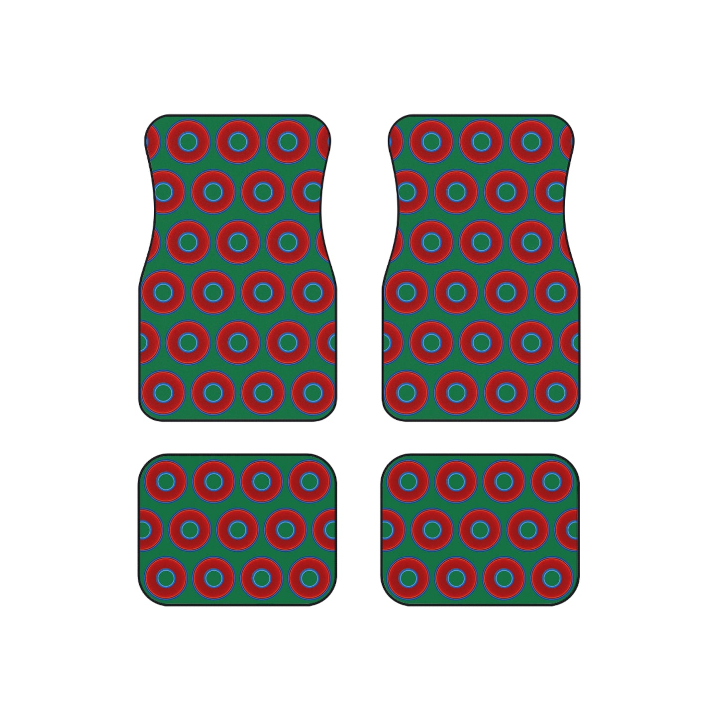 Contacted Car Mats - vivid donut print w/green background