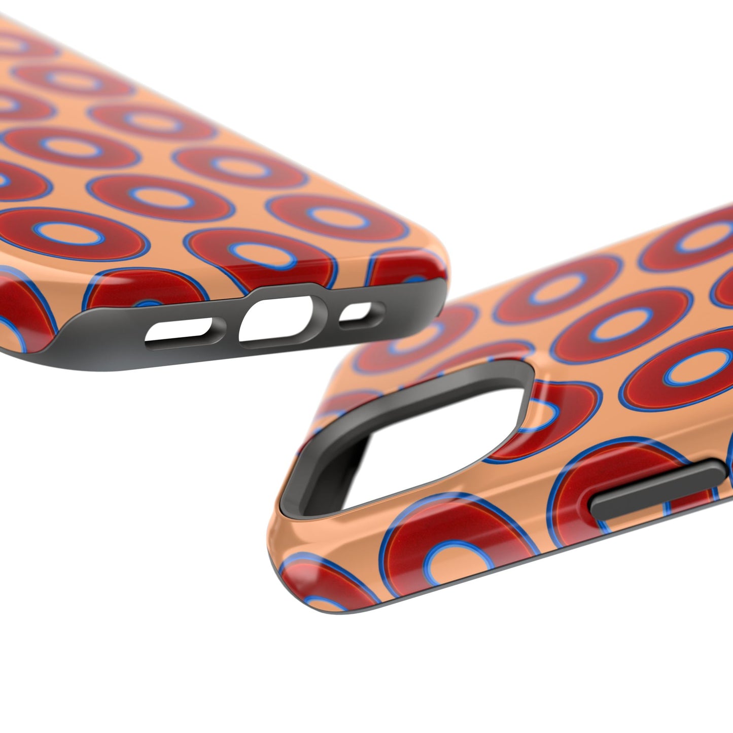 Impact-Resistant Lumpy Donut Case - red vivid donut print w/peach background